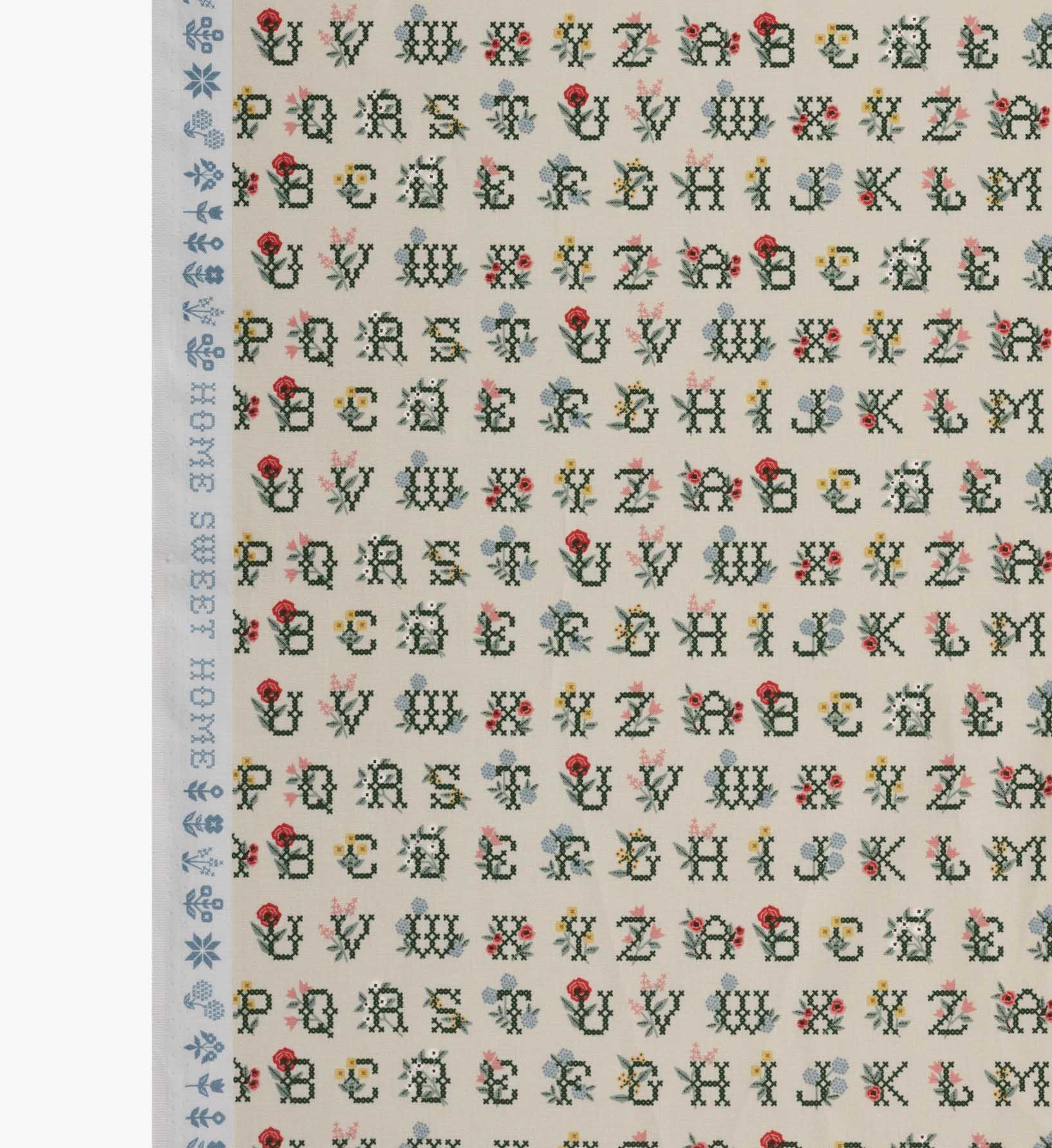 Cloverpaperco™ - Cross Stitch Letters Cotton Fabric - Linen