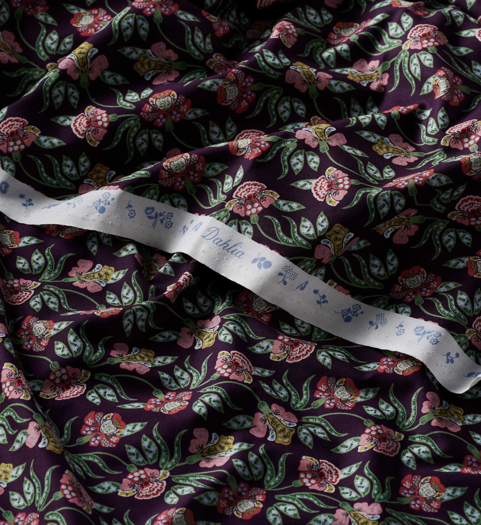 Cloverpaperco™ - Posy Cotton Fabric - Aubergine