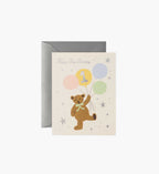 Cloverpaperco™ - First Birthday Bear Birthday Card - Single Card