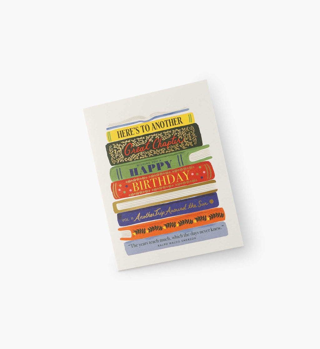 Cloverpaperco™ - Book Stack Birthday Card - Single Card