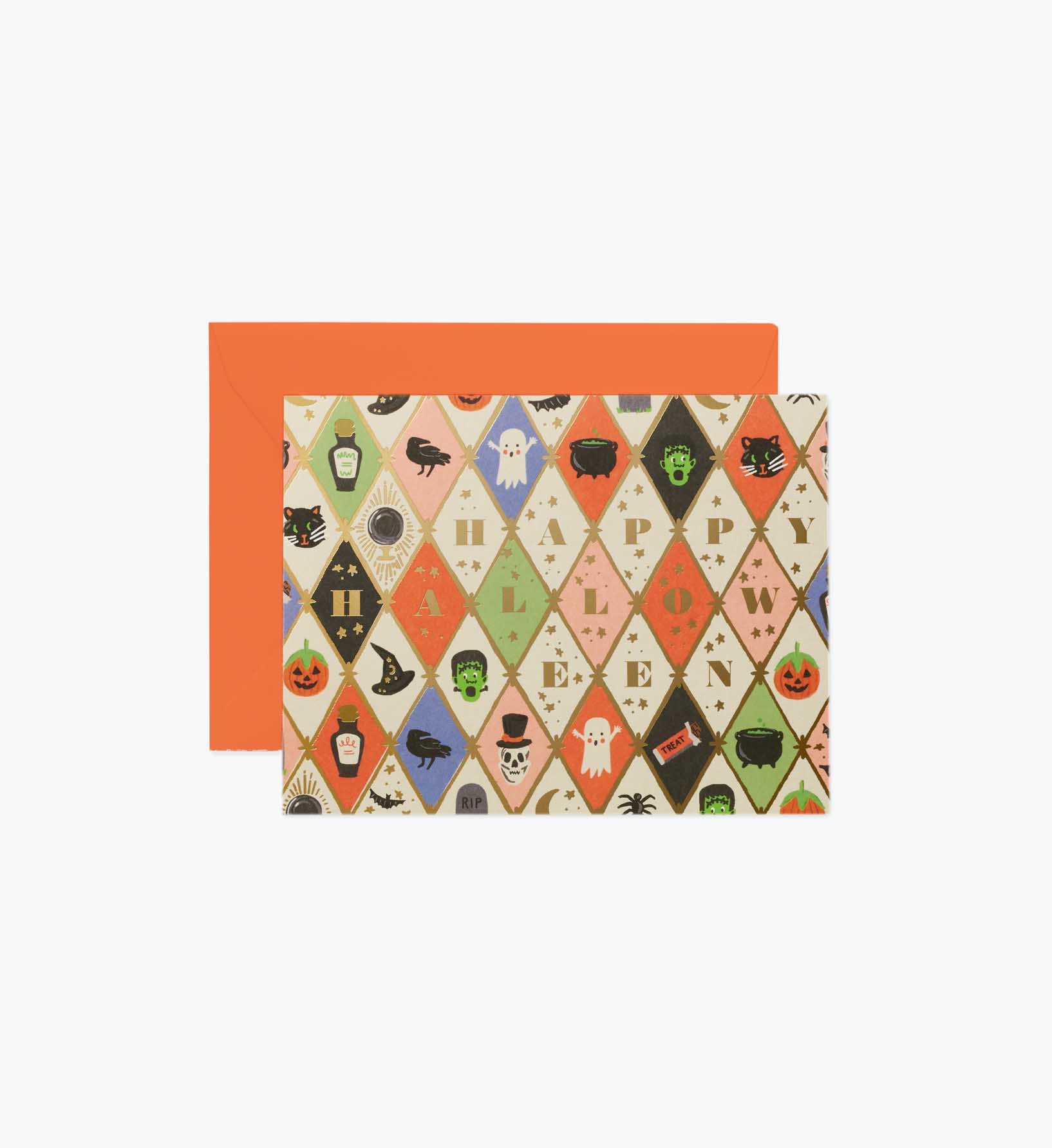 Cloverpaperco™ - Halloween Argyle Halloween Card - Single Card