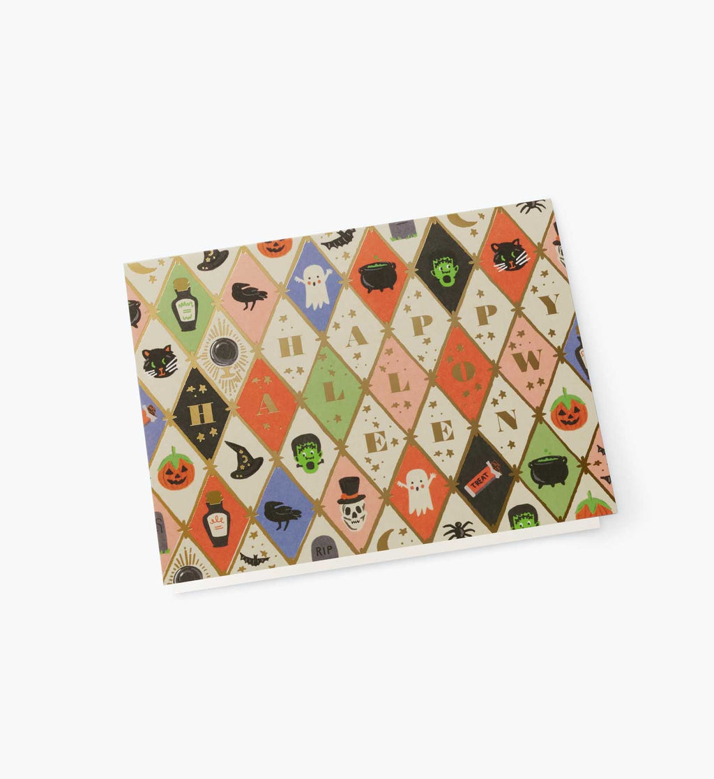 Cloverpaperco™ - Halloween Argyle Halloween Card - Single Card