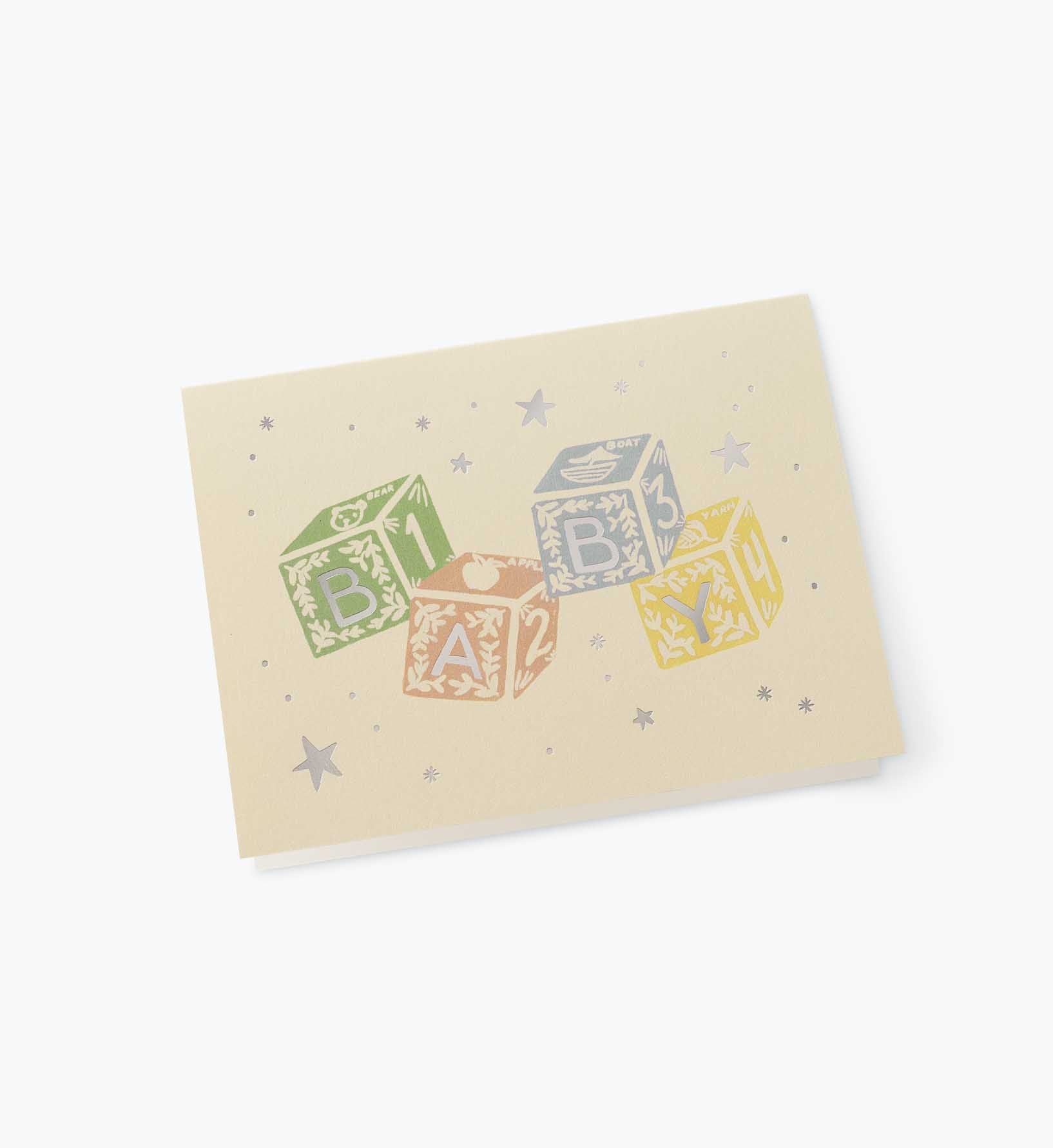 Cloverpaperco™ - Classic Baby Blocks Baby Card - Single Card