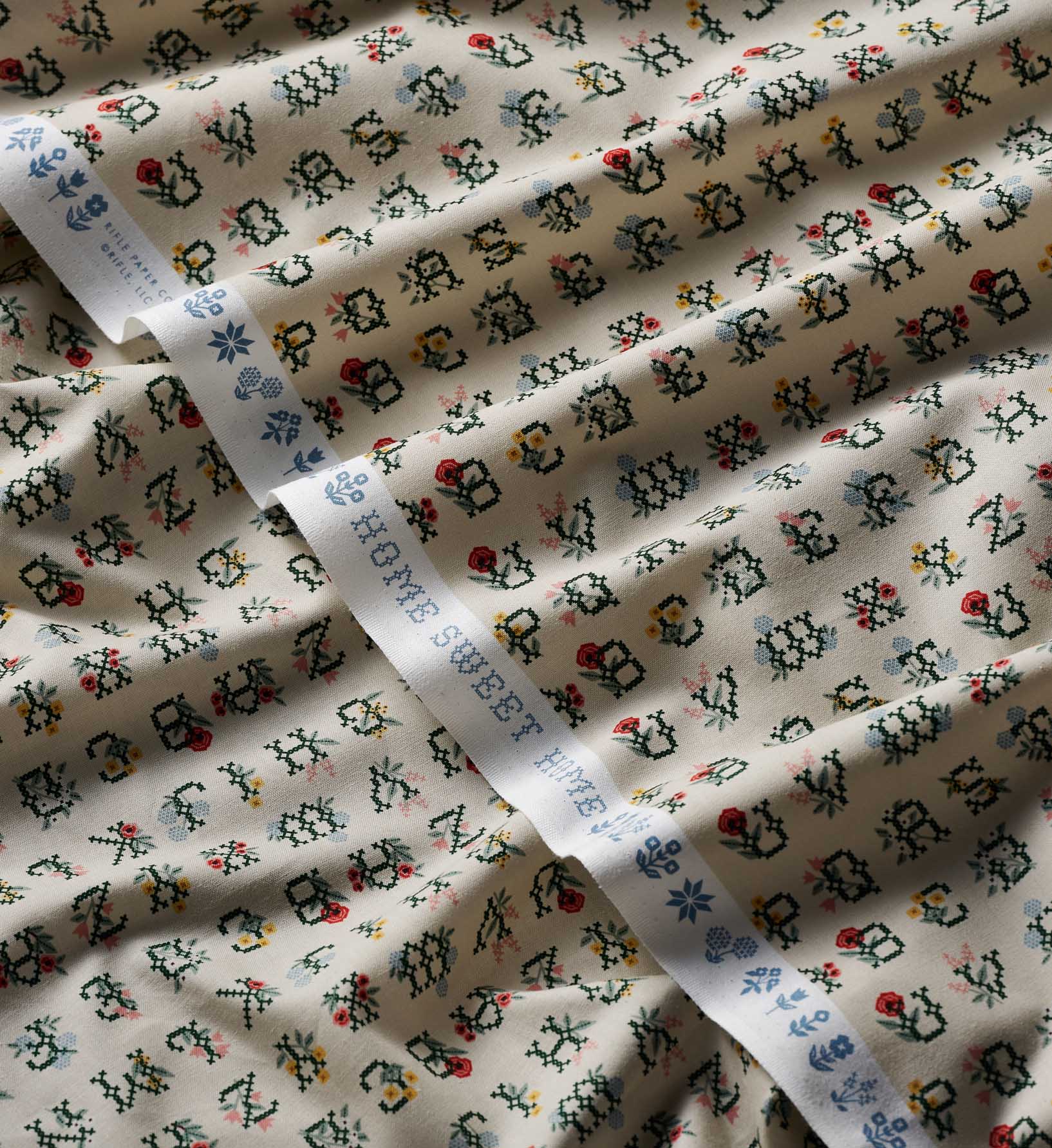 Cloverpaperco™ - Cross Stitch Letters Cotton Fabric - Linen