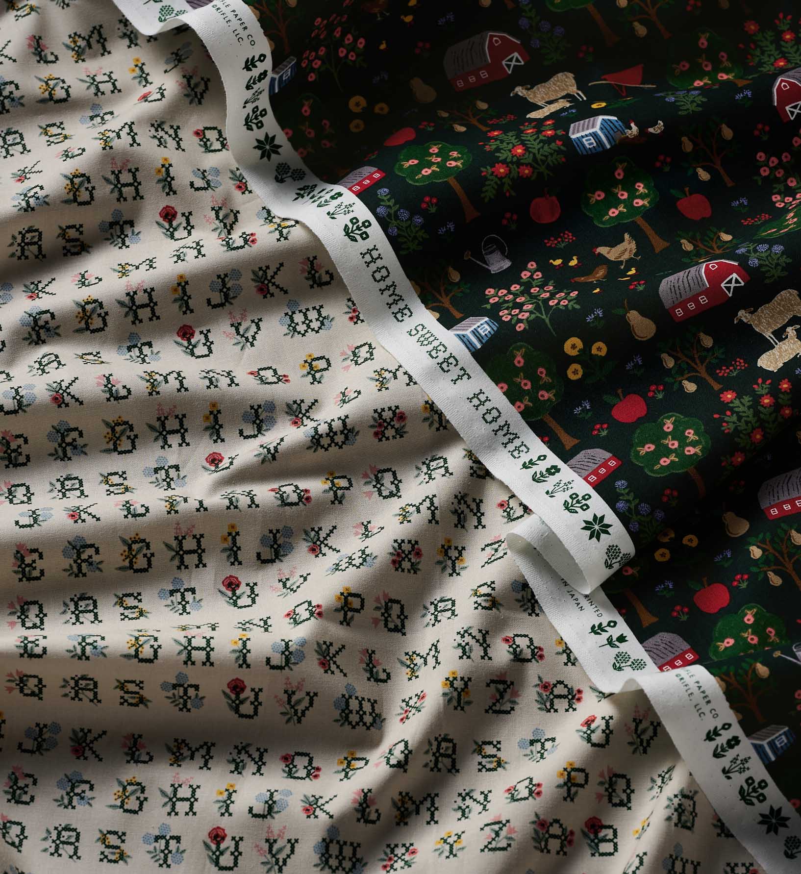 Cloverpaperco™ - Cross Stitch Letters Cotton Fabric - Linen