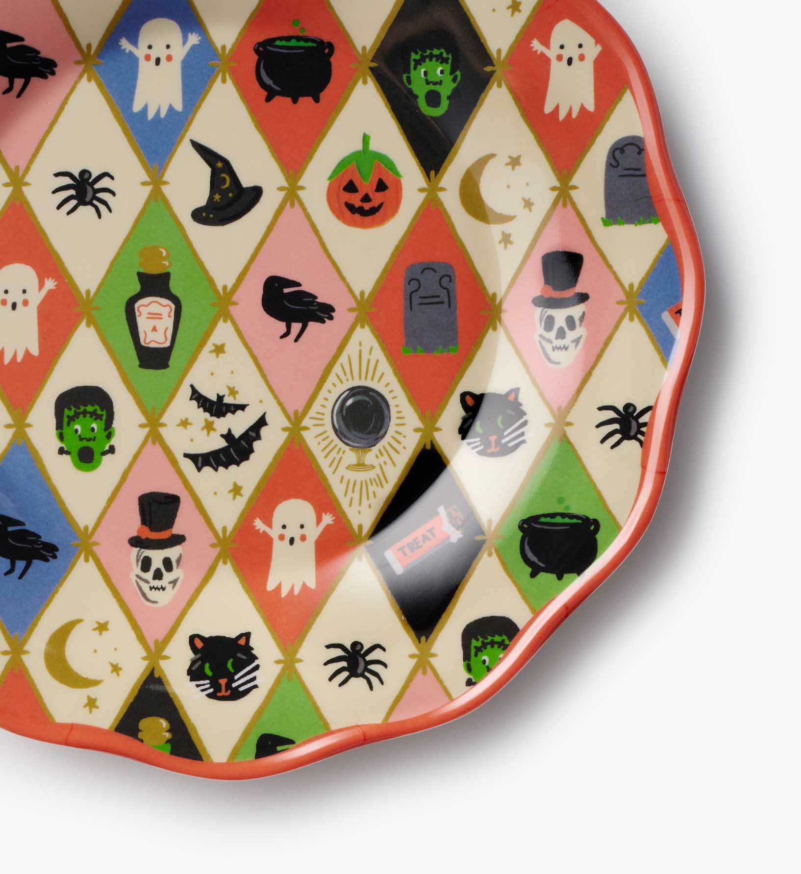 Cloverpaperco™ - Melamine Assorted Dessert Plates - Halloween Argyle