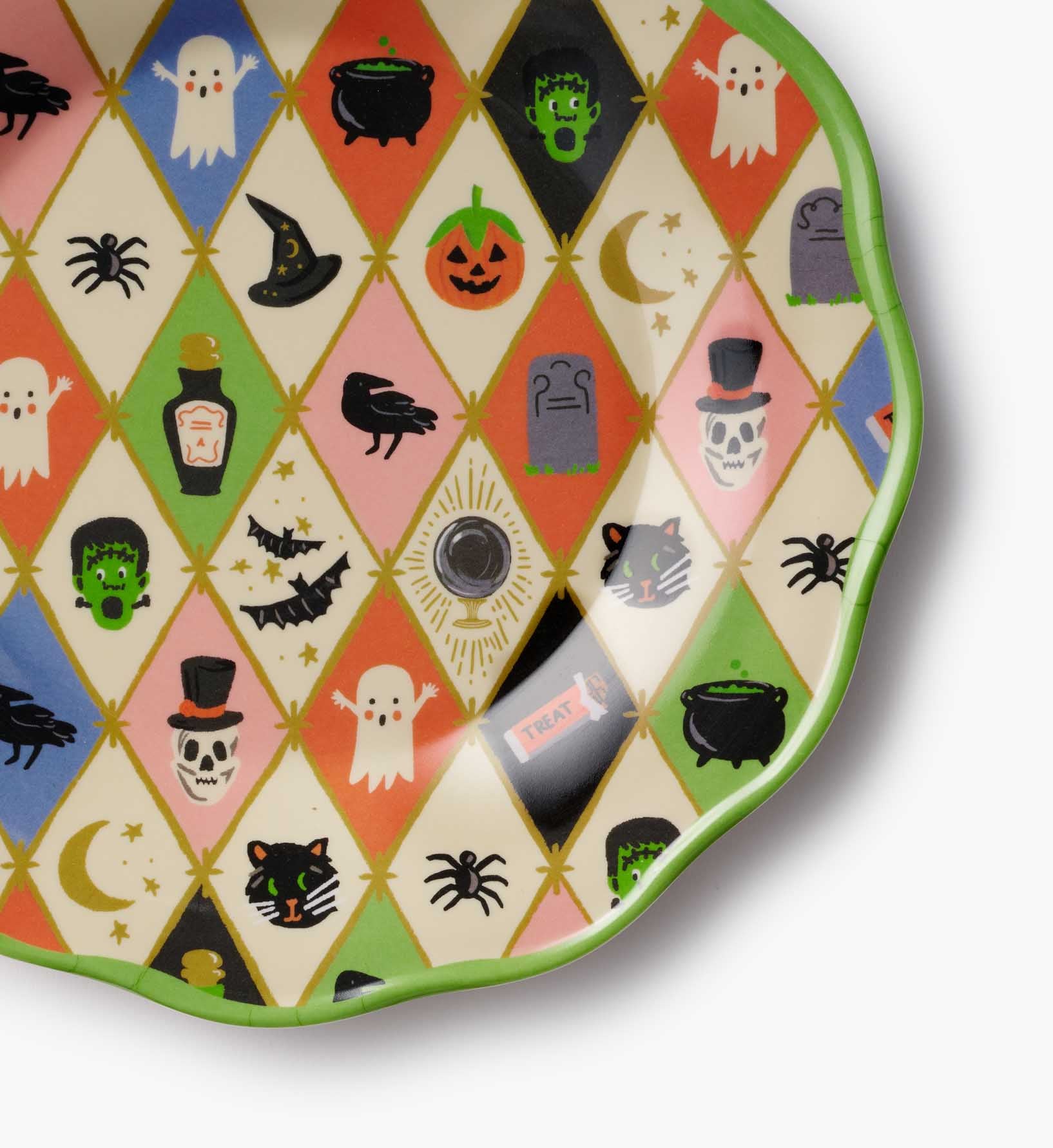 Cloverpaperco™ - Melamine Assorted Dessert Plates - Halloween Argyle