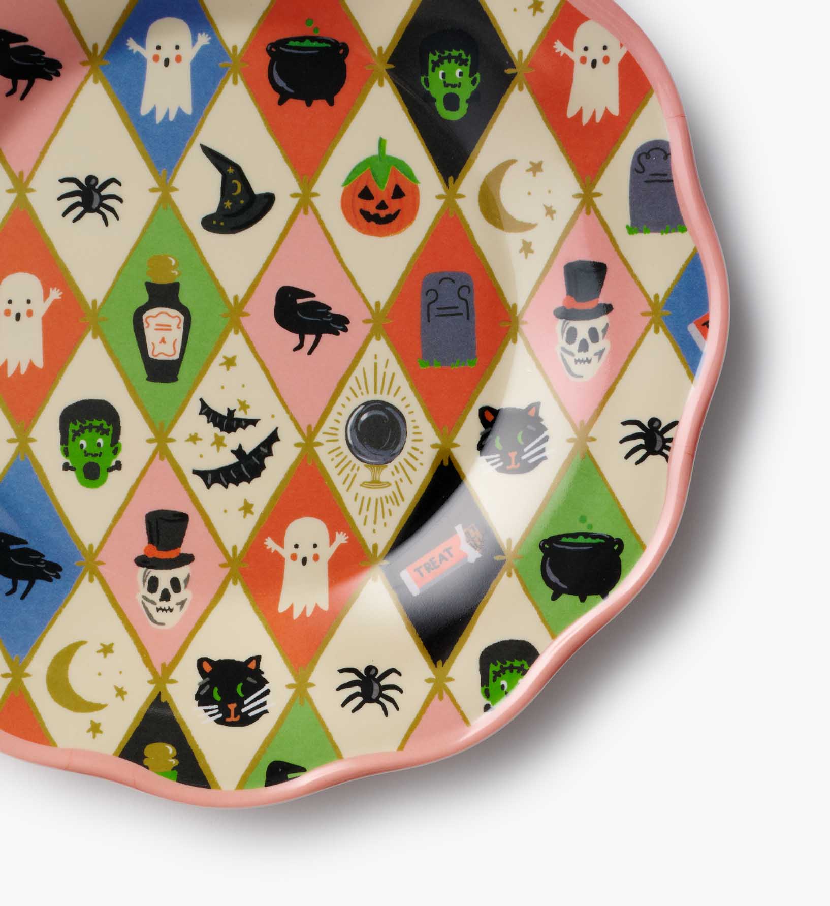 Cloverpaperco™ - Melamine Assorted Dessert Plates - Halloween Argyle