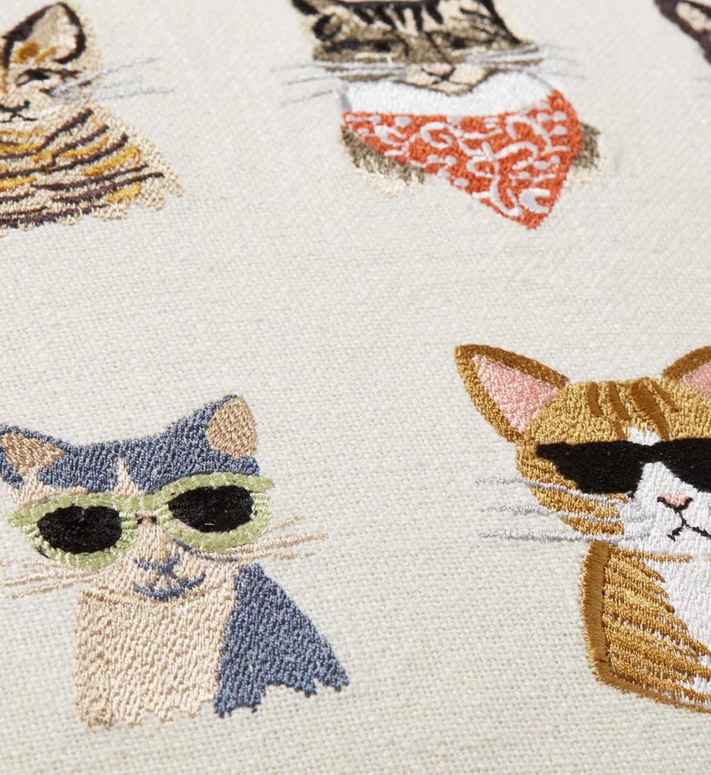 Cloverpaperco™ - Cool Cats Embroidered Pillow - Cream