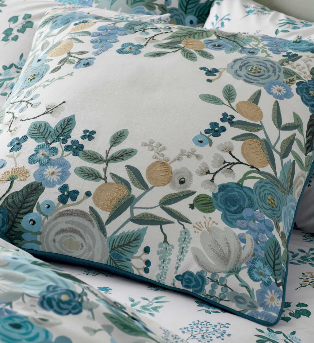 Cloverpaperco™ - Embroidered Pillow Cover - Garden Party Blue