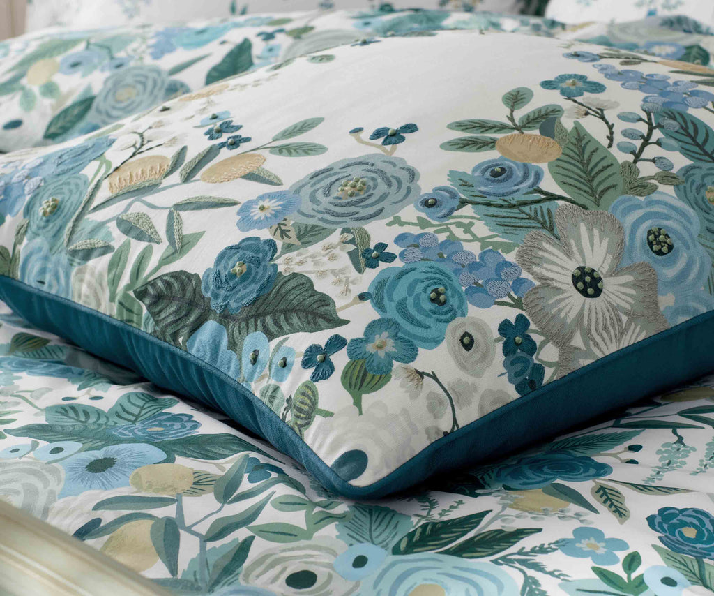 Cloverpaperco™ - Embroidered Pillow Cover - Garden Party Blue