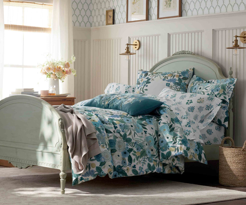 Cloverpaperco™ - Embroidered Pillow Cover - Garden Party Blue