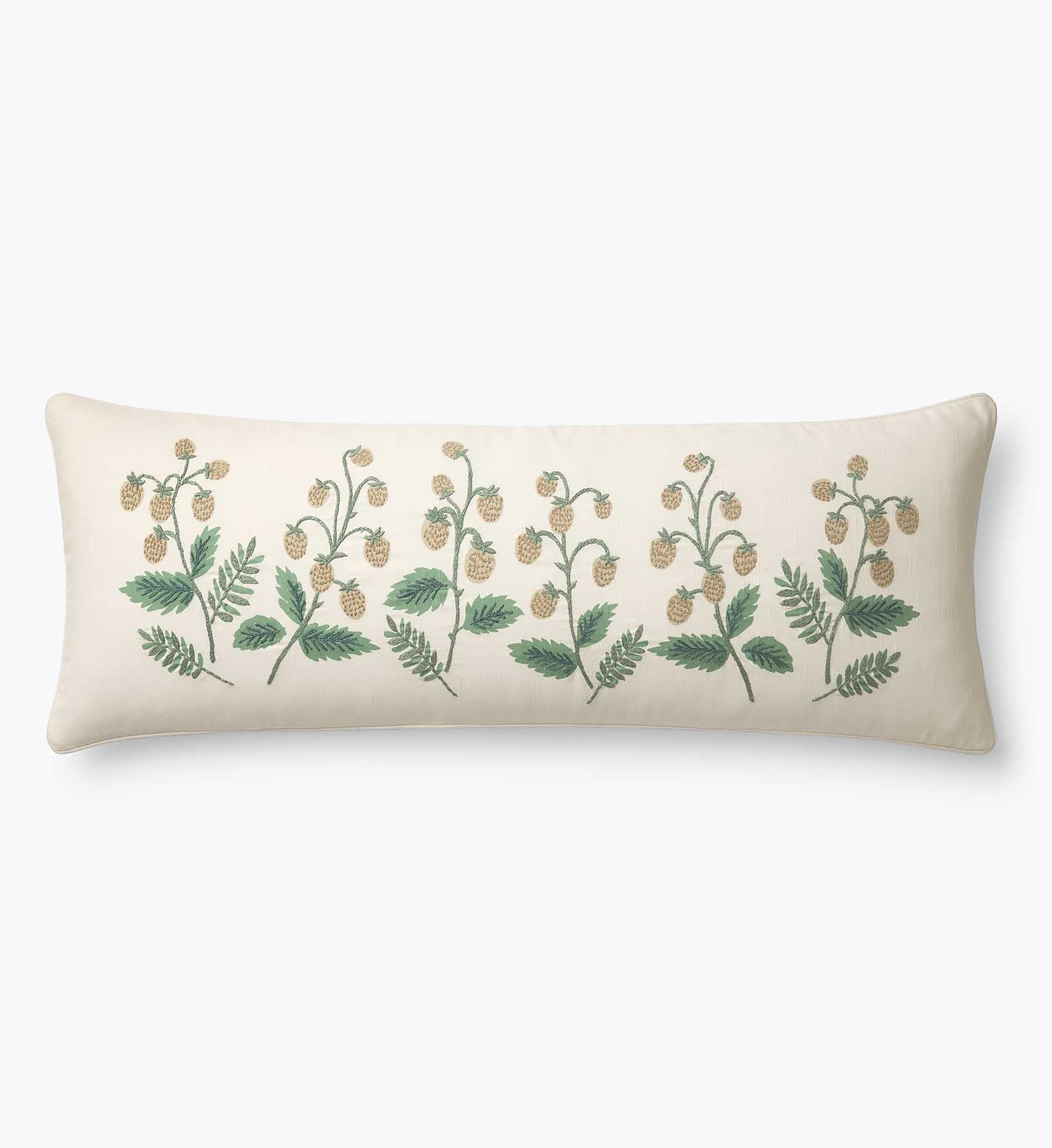 Cloverpaperco™ - Embroidered Lumbar Pillow Cover - Strawberry Fields