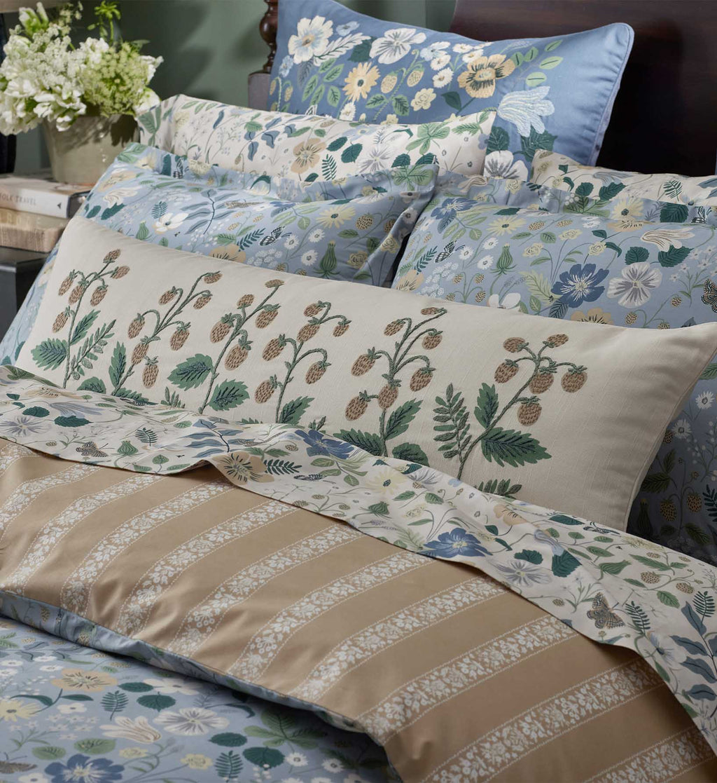 Cloverpaperco™ - Embroidered Lumbar Pillow Cover - Strawberry Fields