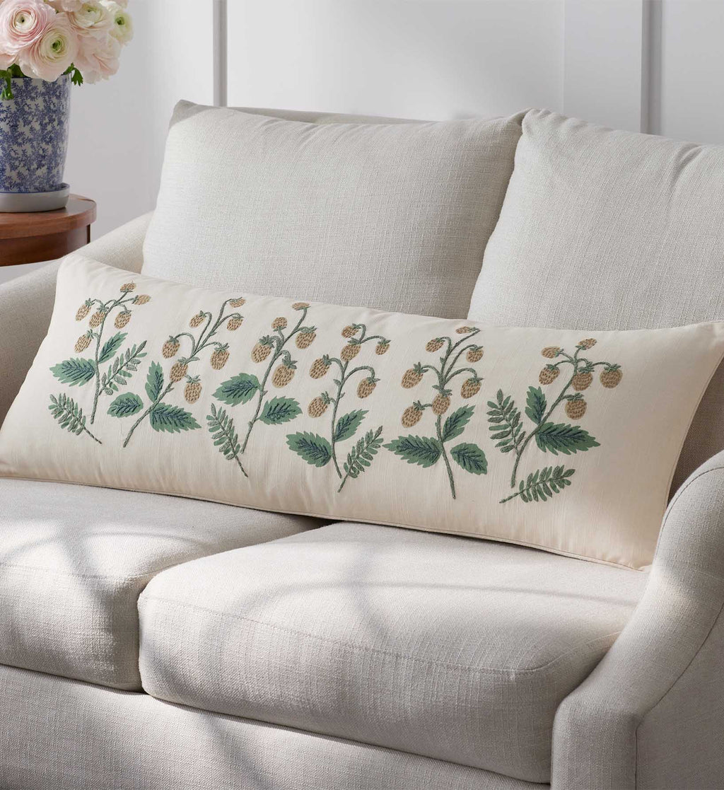 Cloverpaperco™ - Embroidered Lumbar Pillow Cover - Strawberry Fields