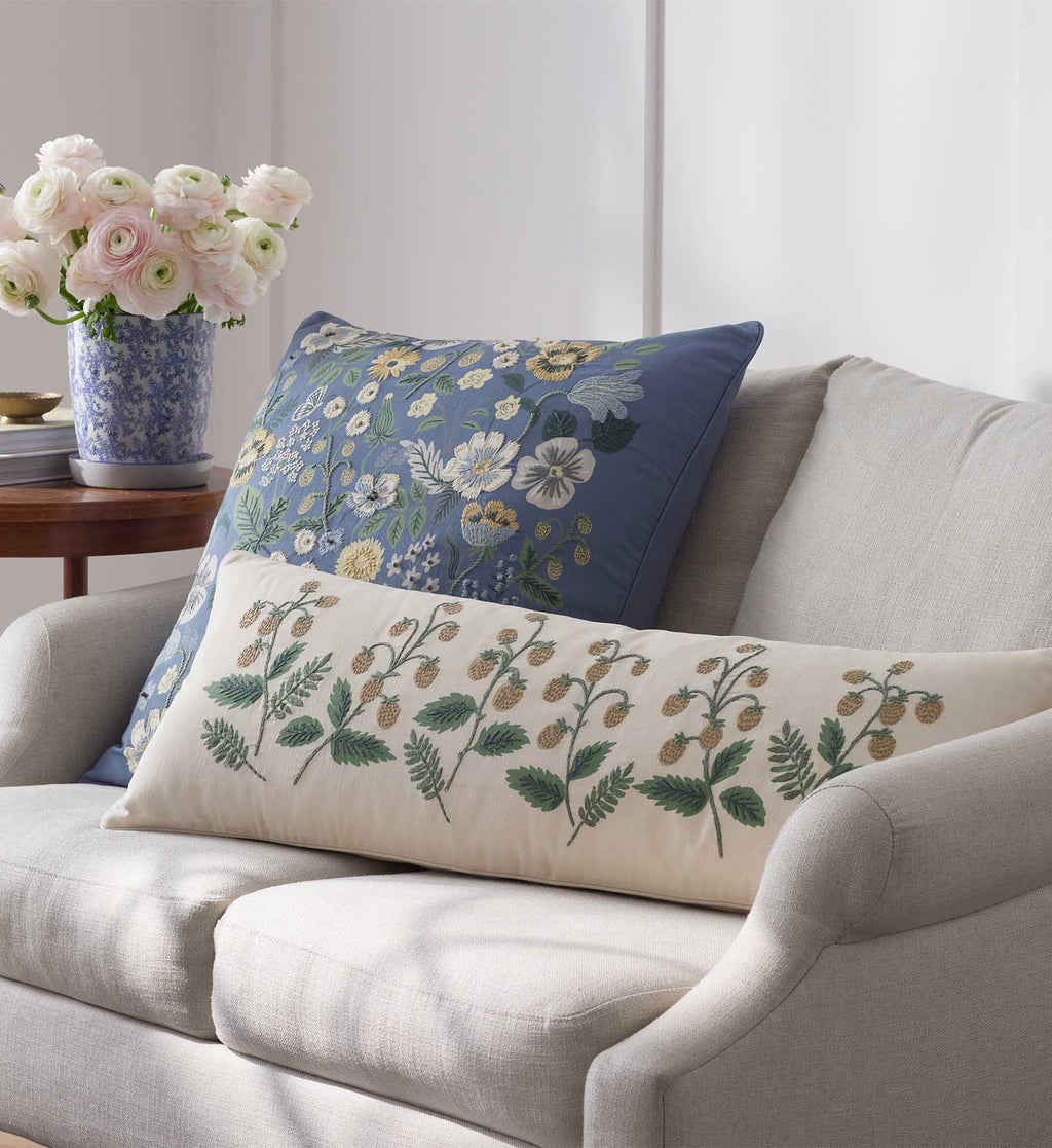 Cloverpaperco™ - Embroidered Lumbar Pillow Cover - Strawberry Fields
