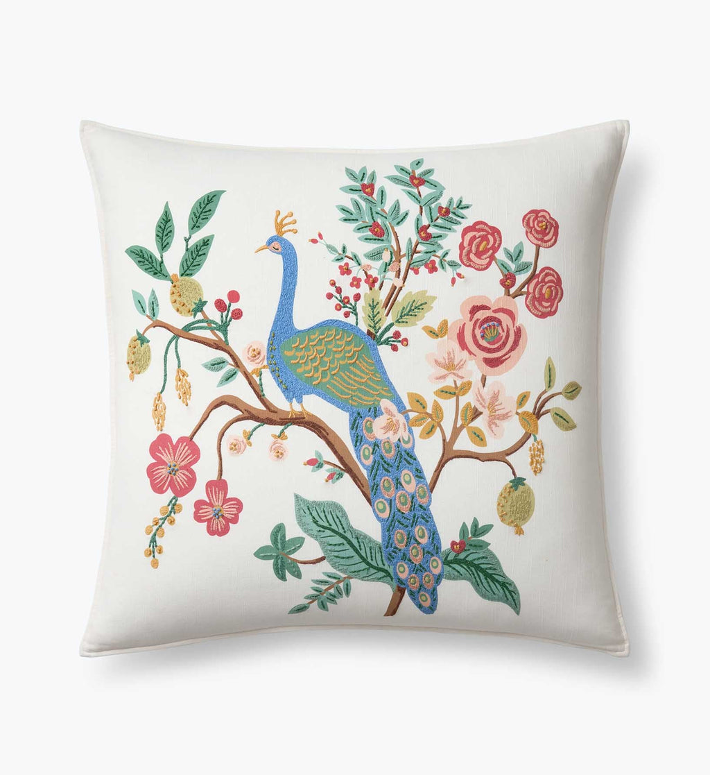 Cloverpaperco™ - Embroidered Pillow Cover - Peacock Ivory