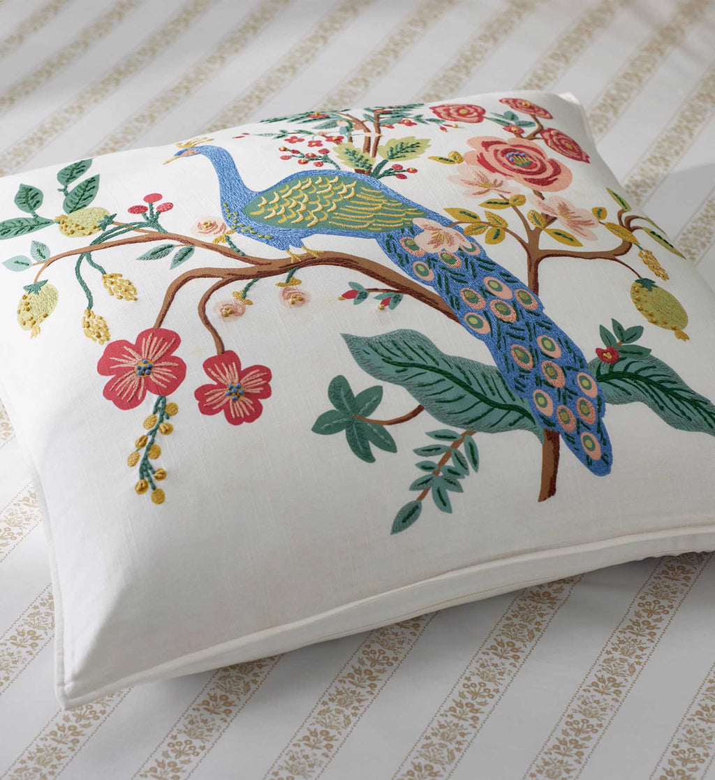 Cloverpaperco™ - Embroidered Pillow Cover - Peacock Ivory