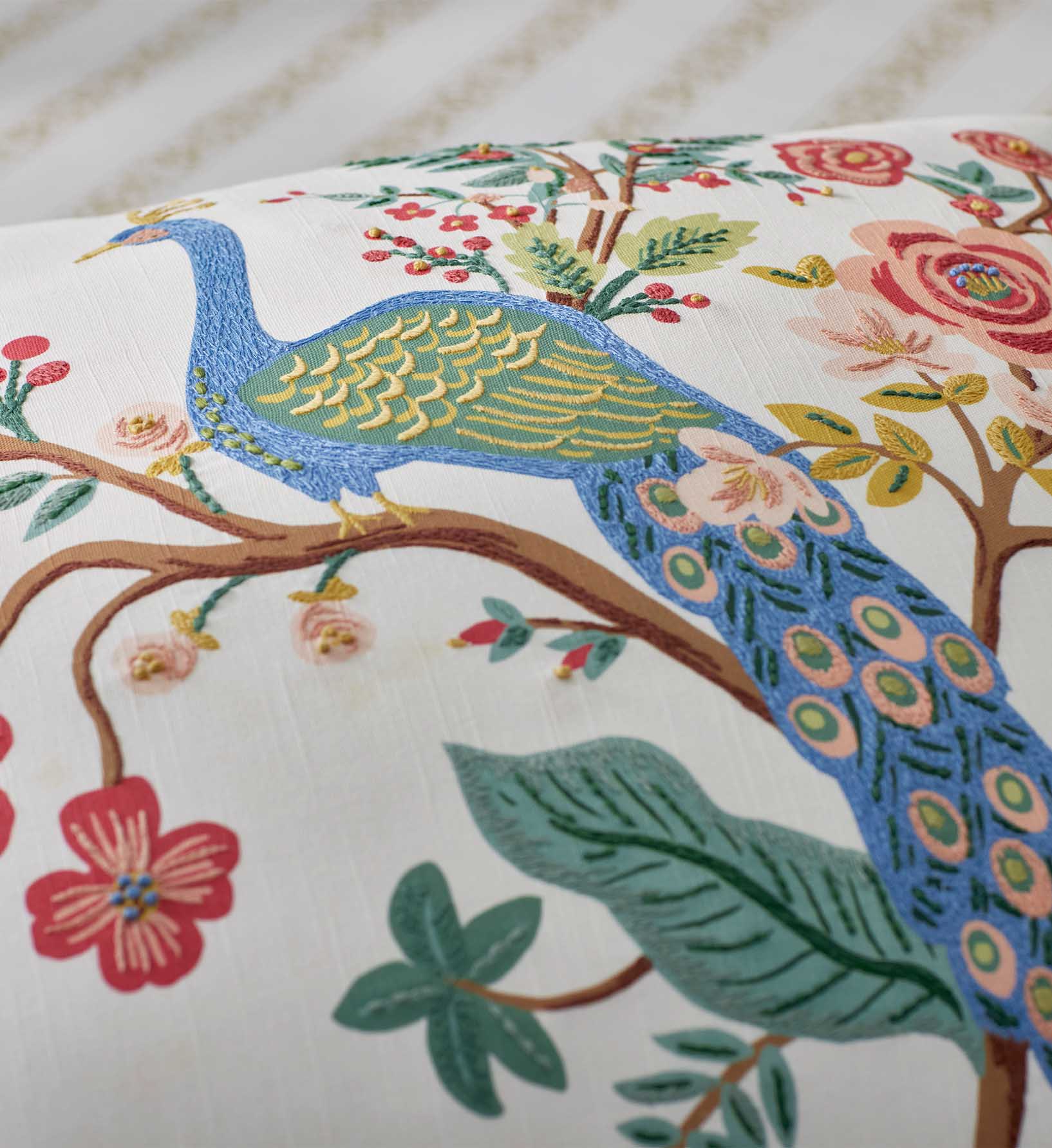 Cloverpaperco™ - Embroidered Pillow Cover - Peacock Ivory