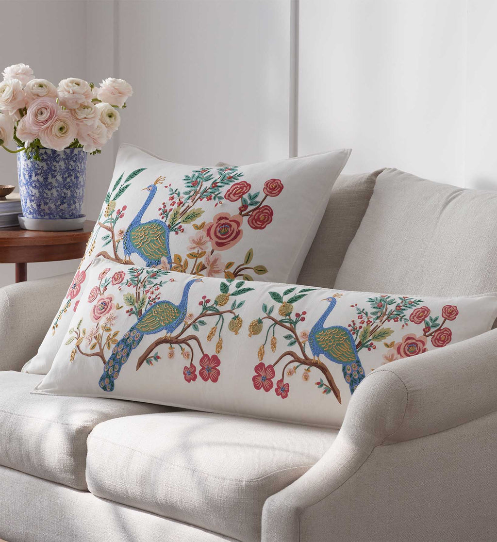 Cloverpaperco™ - Embroidered Pillow Cover - Peacock Ivory