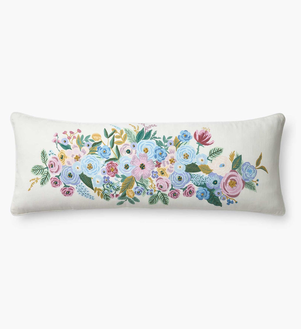 Cloverpaperco™ - Embroidered Lumbar Pillow Cover - Garden Party Ivory