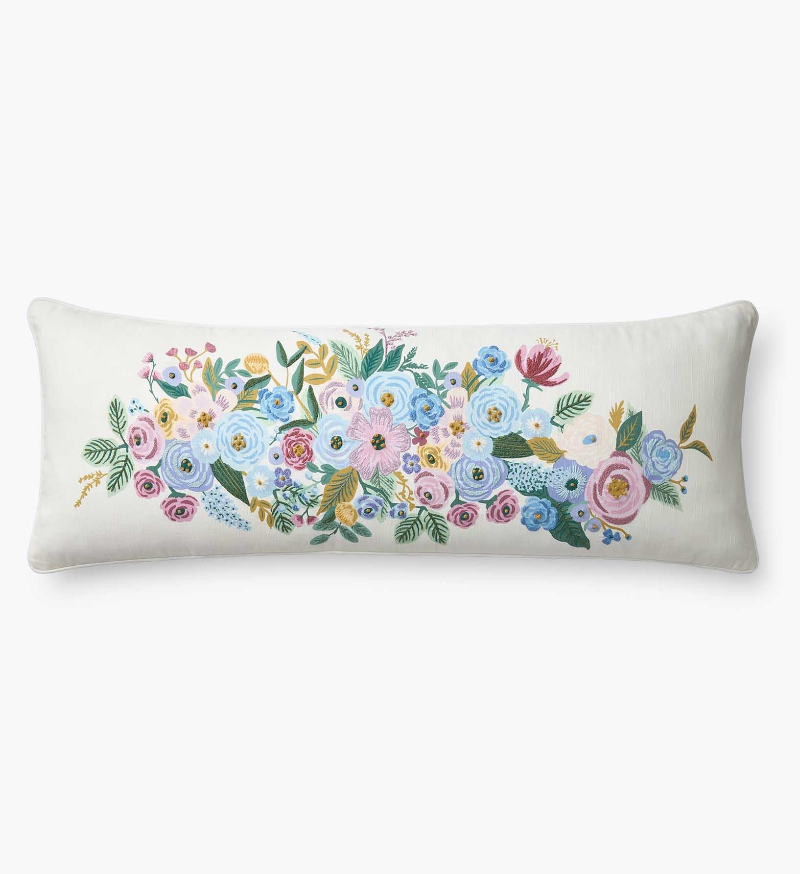 Cloverpaperco™ - Embroidered Lumbar Pillow Cover - Garden Party Ivory