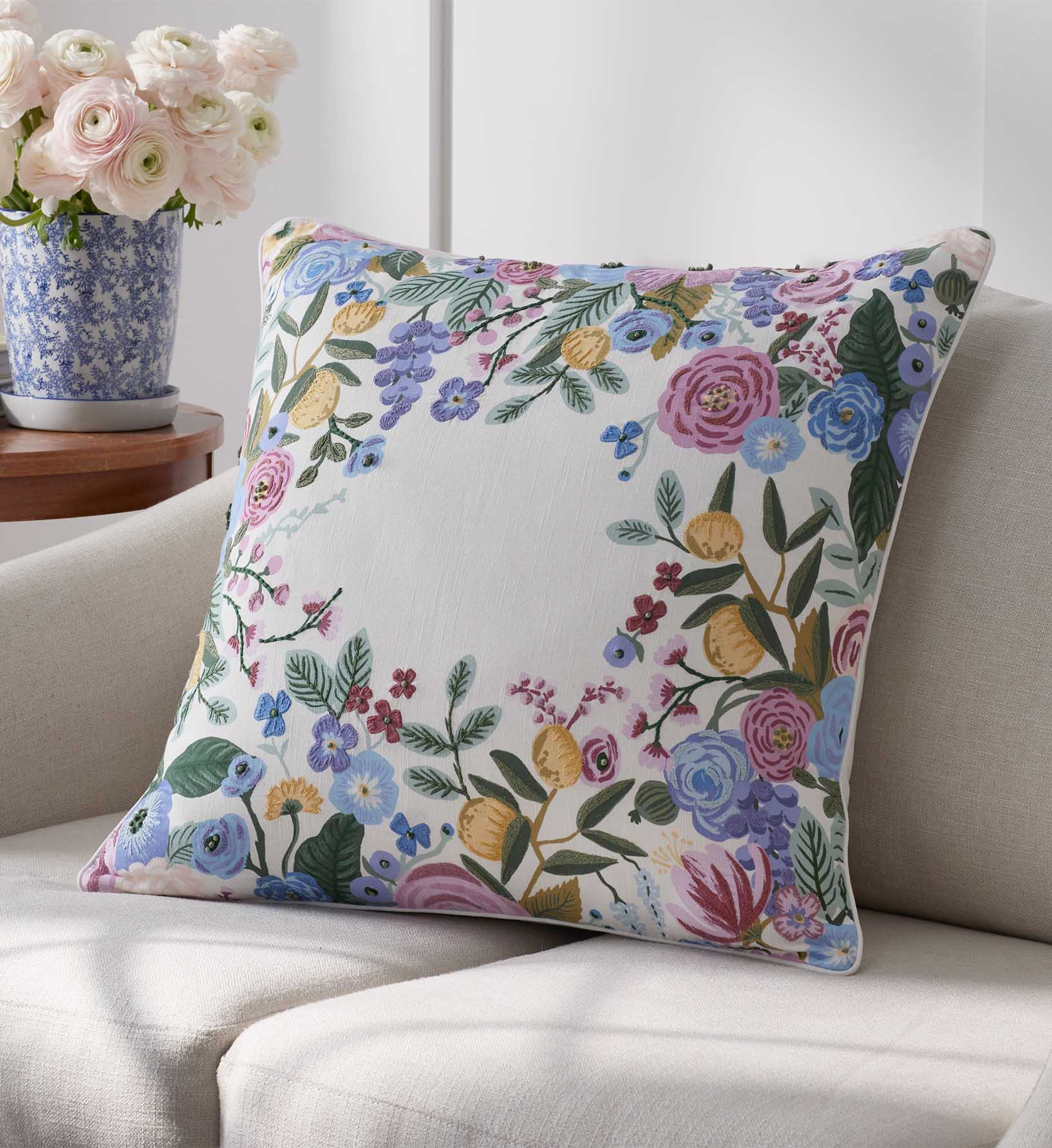 Cloverpaperco™ - Embroidered Pillow Cover - Garden Party Ivory