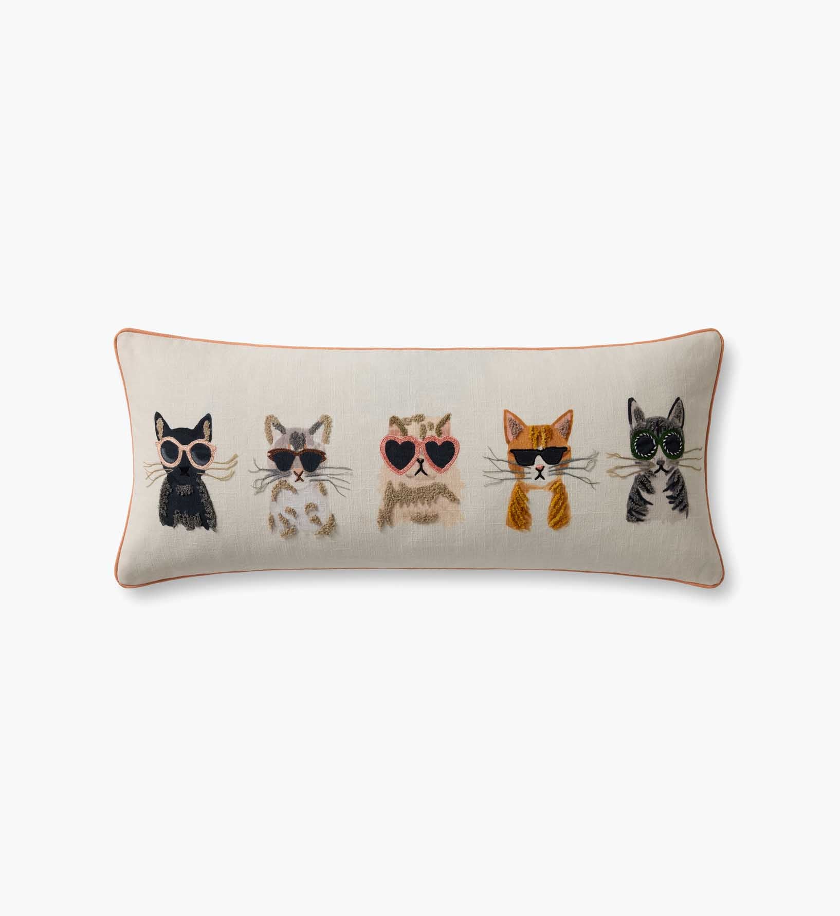 Cloverpaperco™ - Cool Cats Embroidered Lumbar Pillow - White