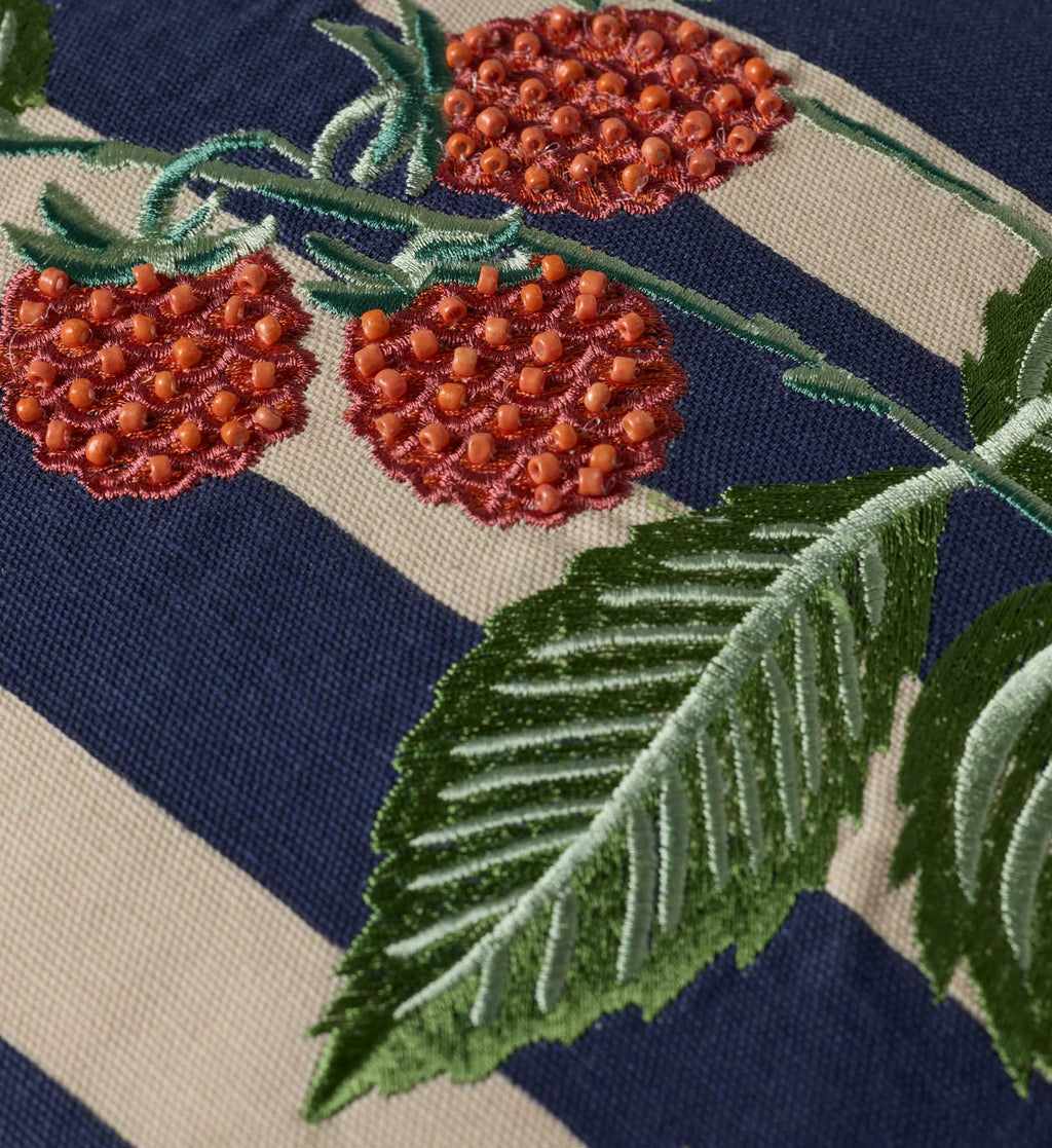 Cloverpaperco™ - Raspberries Embroidered Pillow - Navy