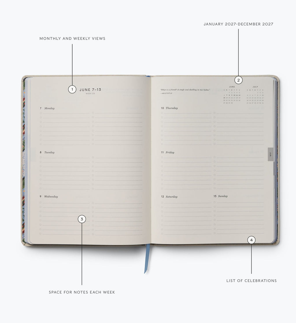 Cloverpaperco™ - 2027 12-Month Embroidered Bookbound Planner - Heritage Sampler