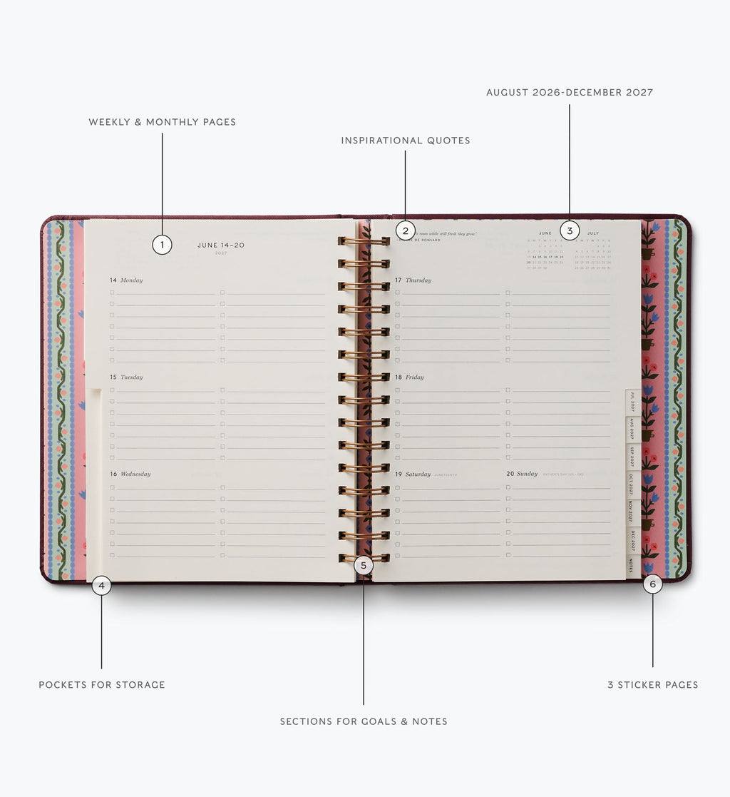 Cloverpaperco™ - 2026-2027 17-Month Academic Covered Spiral Planner - Ladies Night Book Club