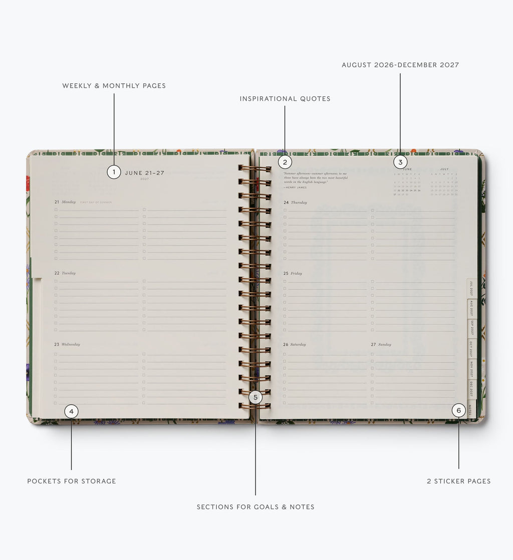 Cloverpaperco™ - 2026-2027 17-Month Academic Hardcover Spiral Planner - Garden Study