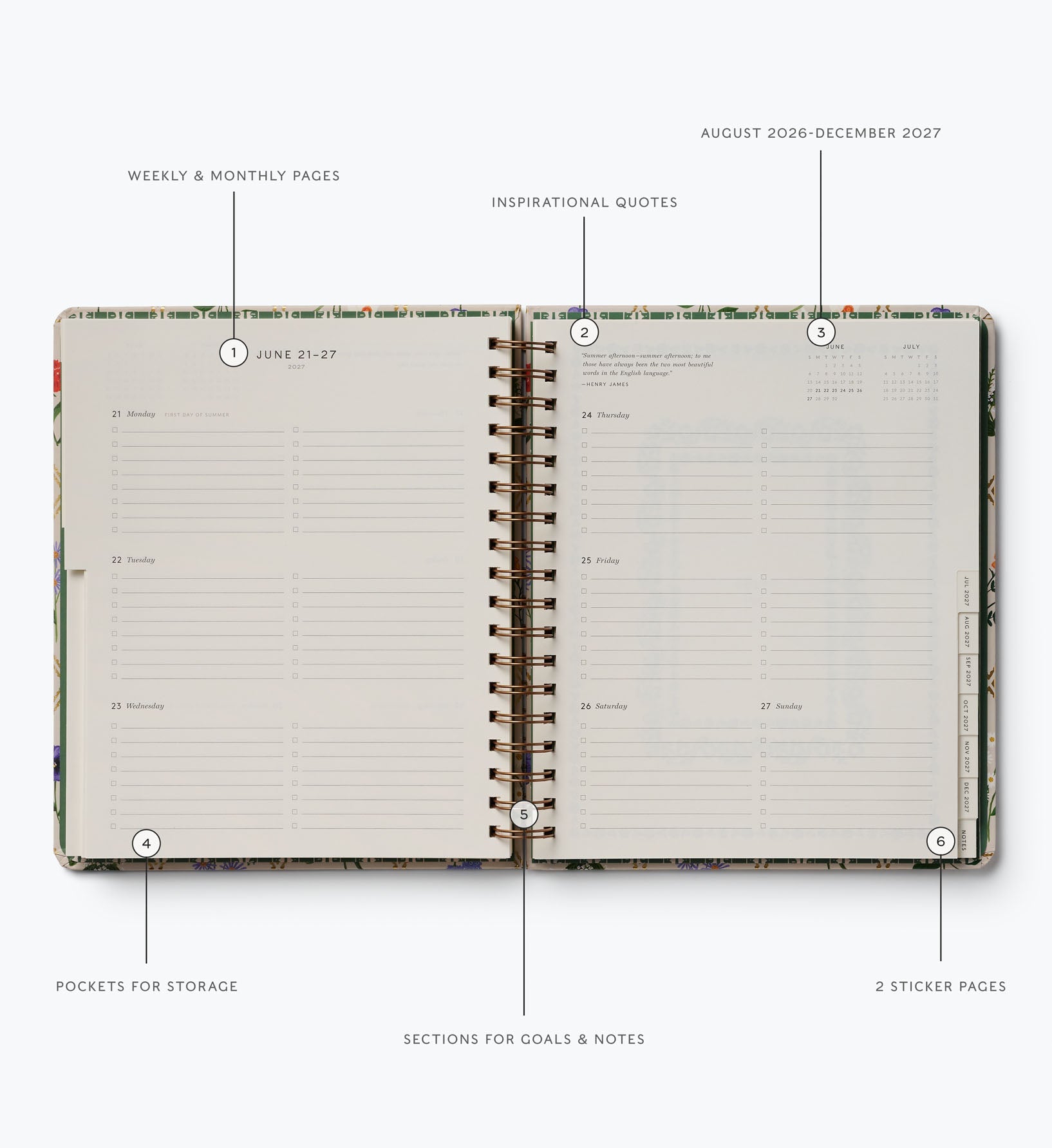 Cloverpaperco™ - 2026-2027 17-Month Academic Hardcover Spiral Planner - Garden Study