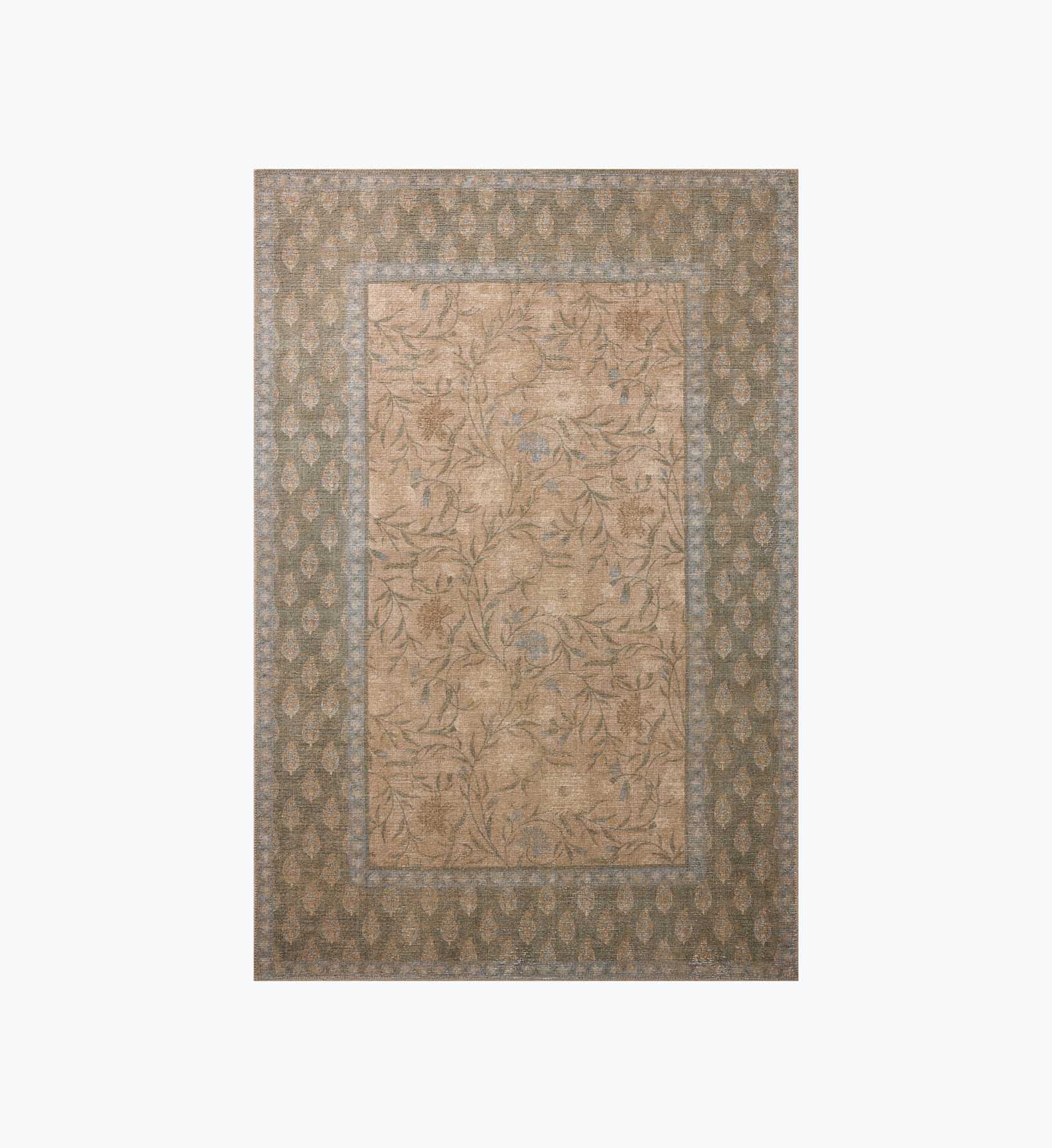 Cloverpaperco™ - Edinburgh Aster Power Loomed Rug - Sand & Green