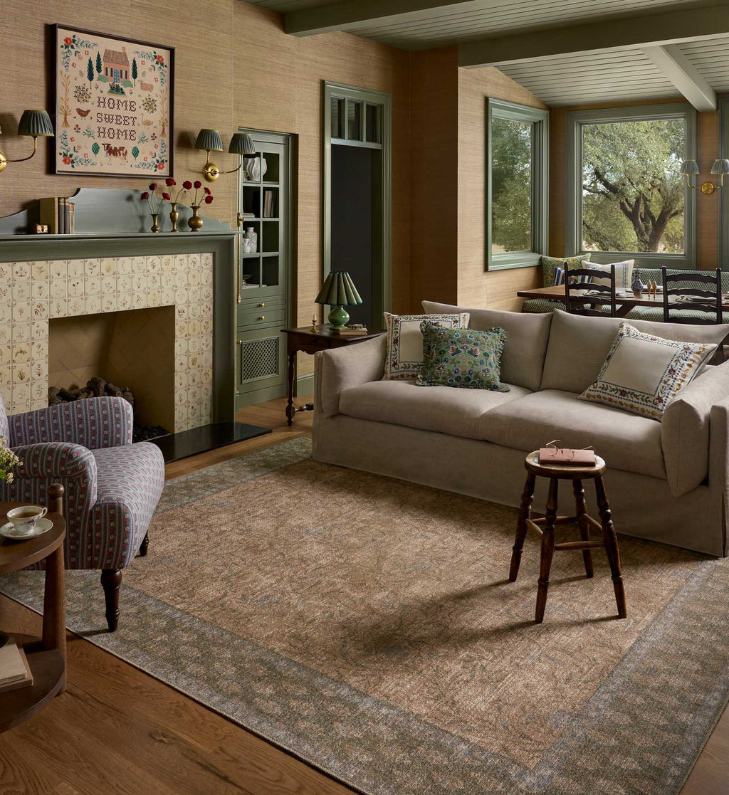 Cloverpaperco™ - Edinburgh Aster Power Loomed Rug - Sand & Green