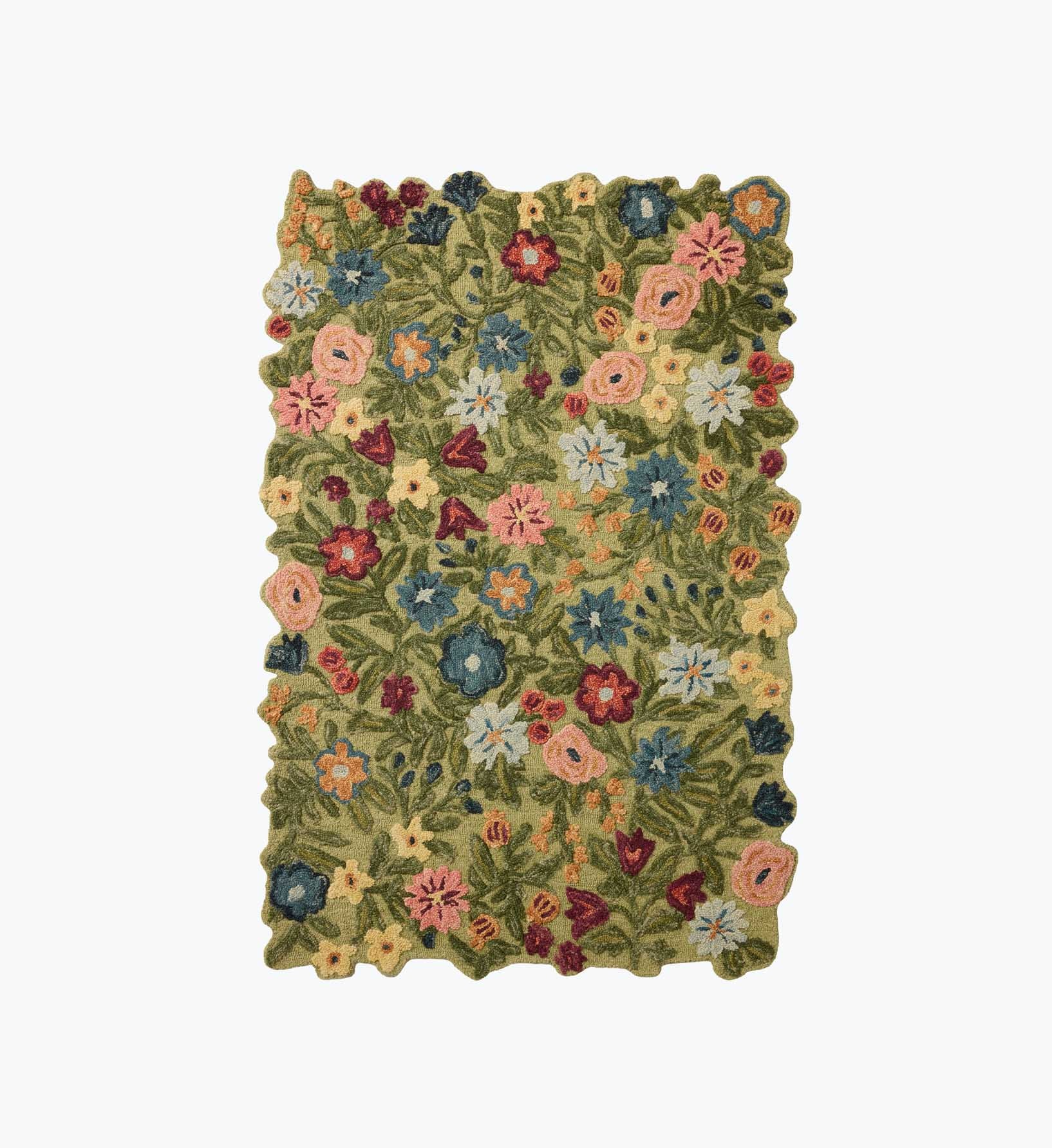 Cloverpaperco™ - Edith Wool Hooked Rug - Green