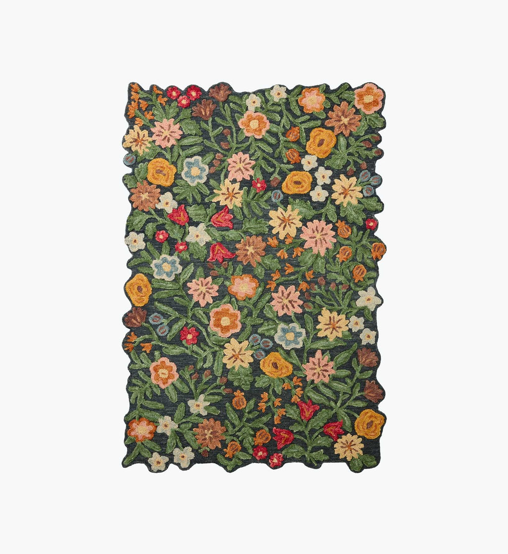 Cloverpaperco™ - Edith Wool Hooked Rug - Navy