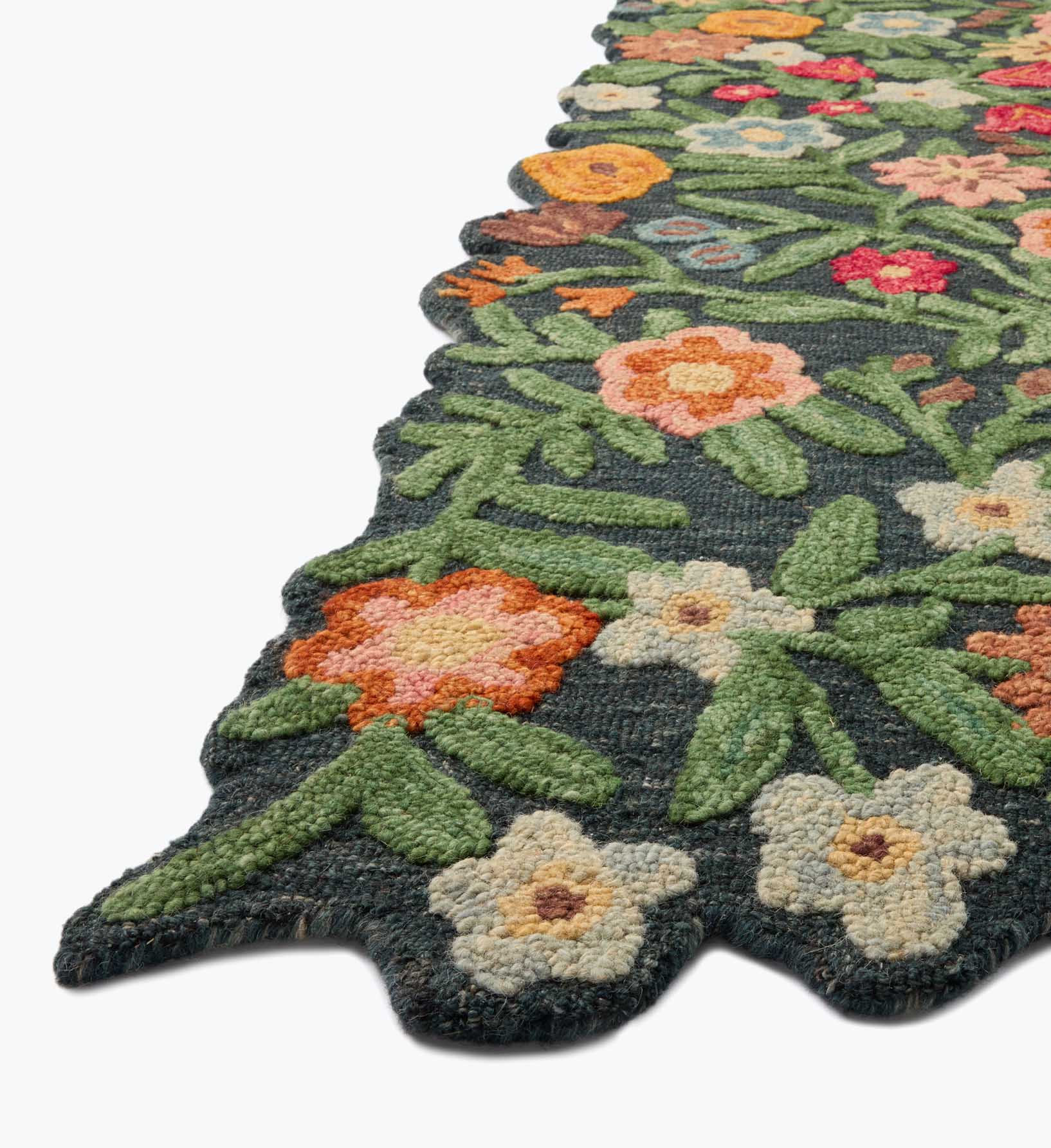 Cloverpaperco™ - Edith Wool Hooked Rug - Navy