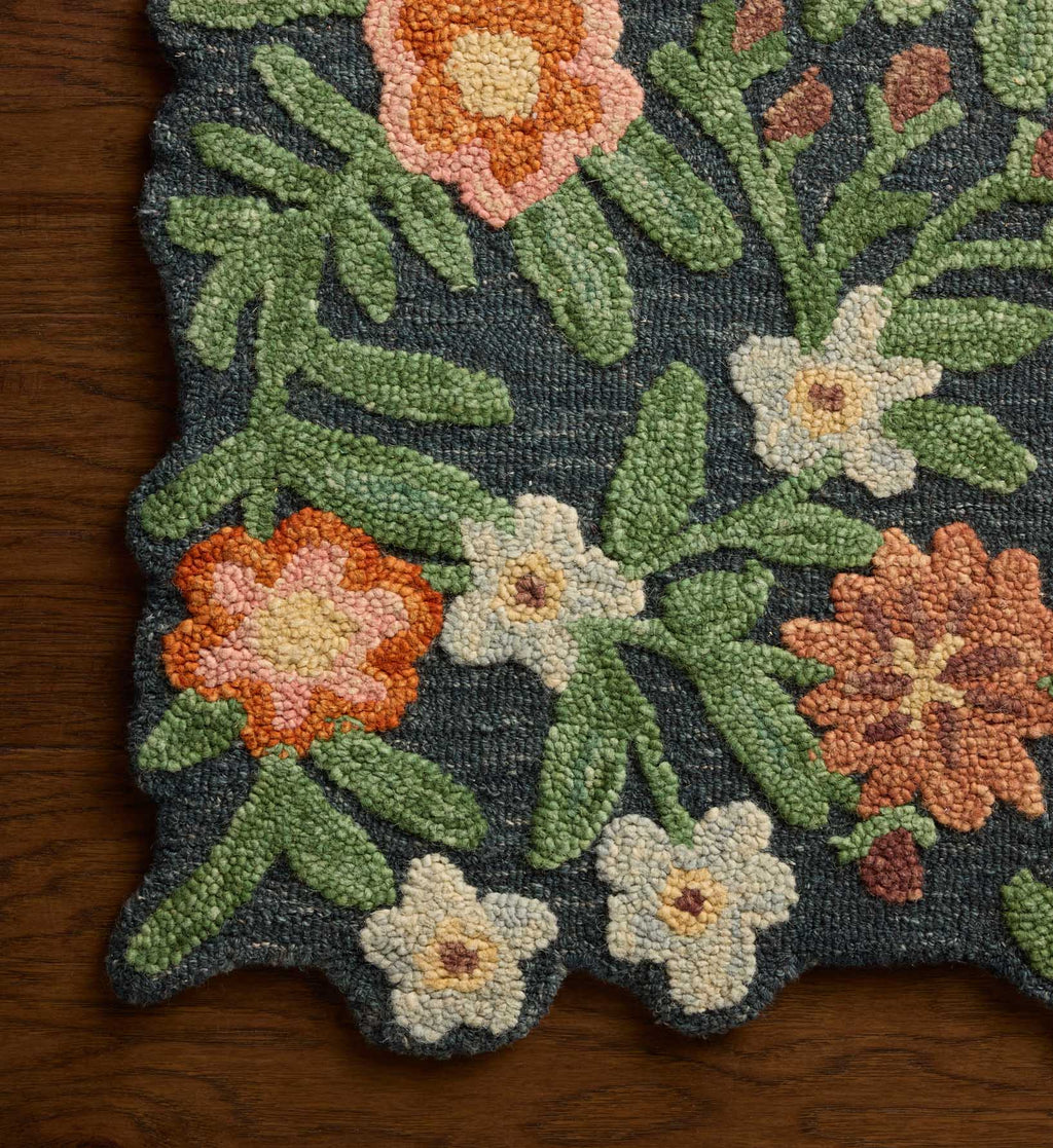 Cloverpaperco™ - Edith Wool Hooked Rug - Navy