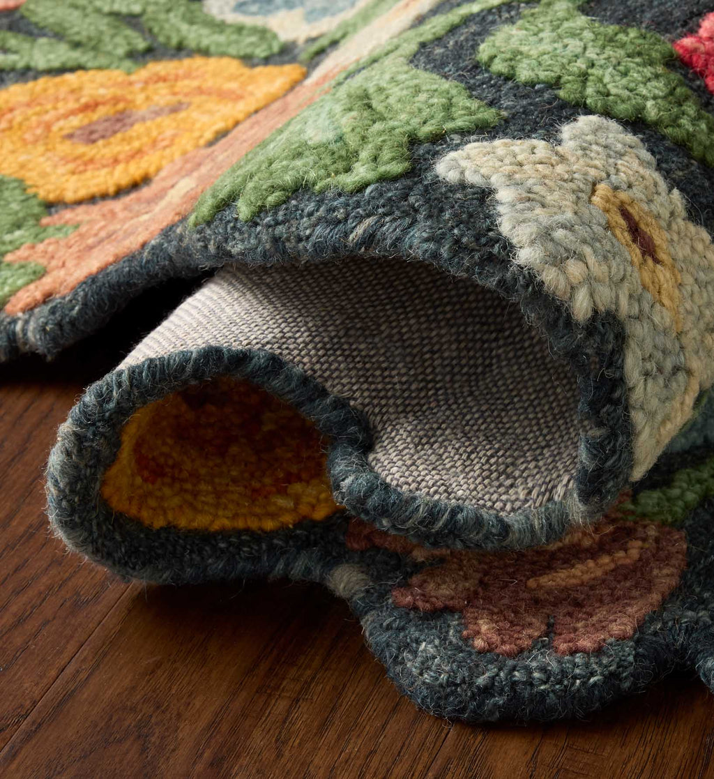 Cloverpaperco™ - Edith Wool Hooked Rug - Navy