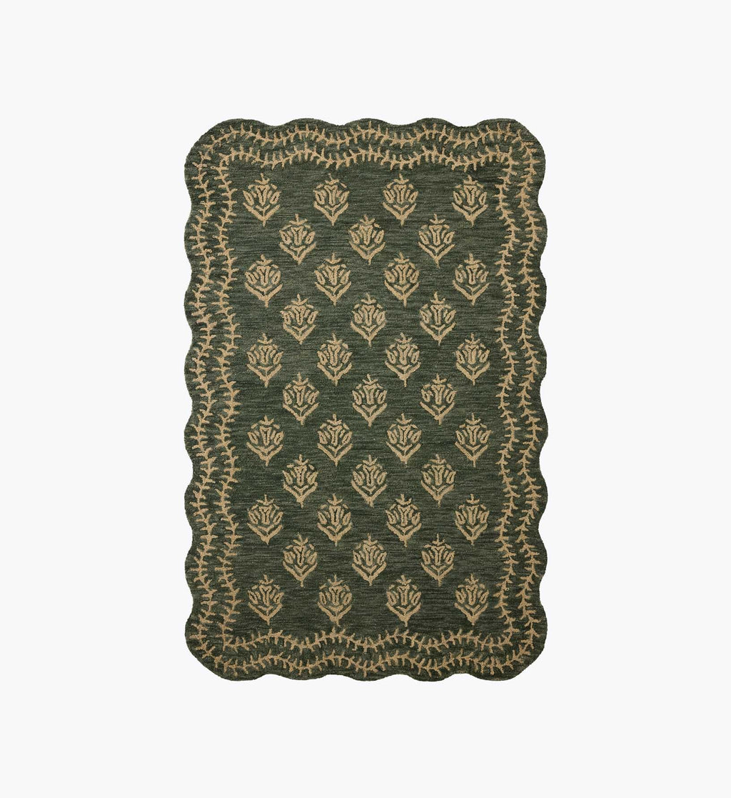Cloverpaperco™ - Lisette Wool Hooked Rug - Forest & Oatmeal