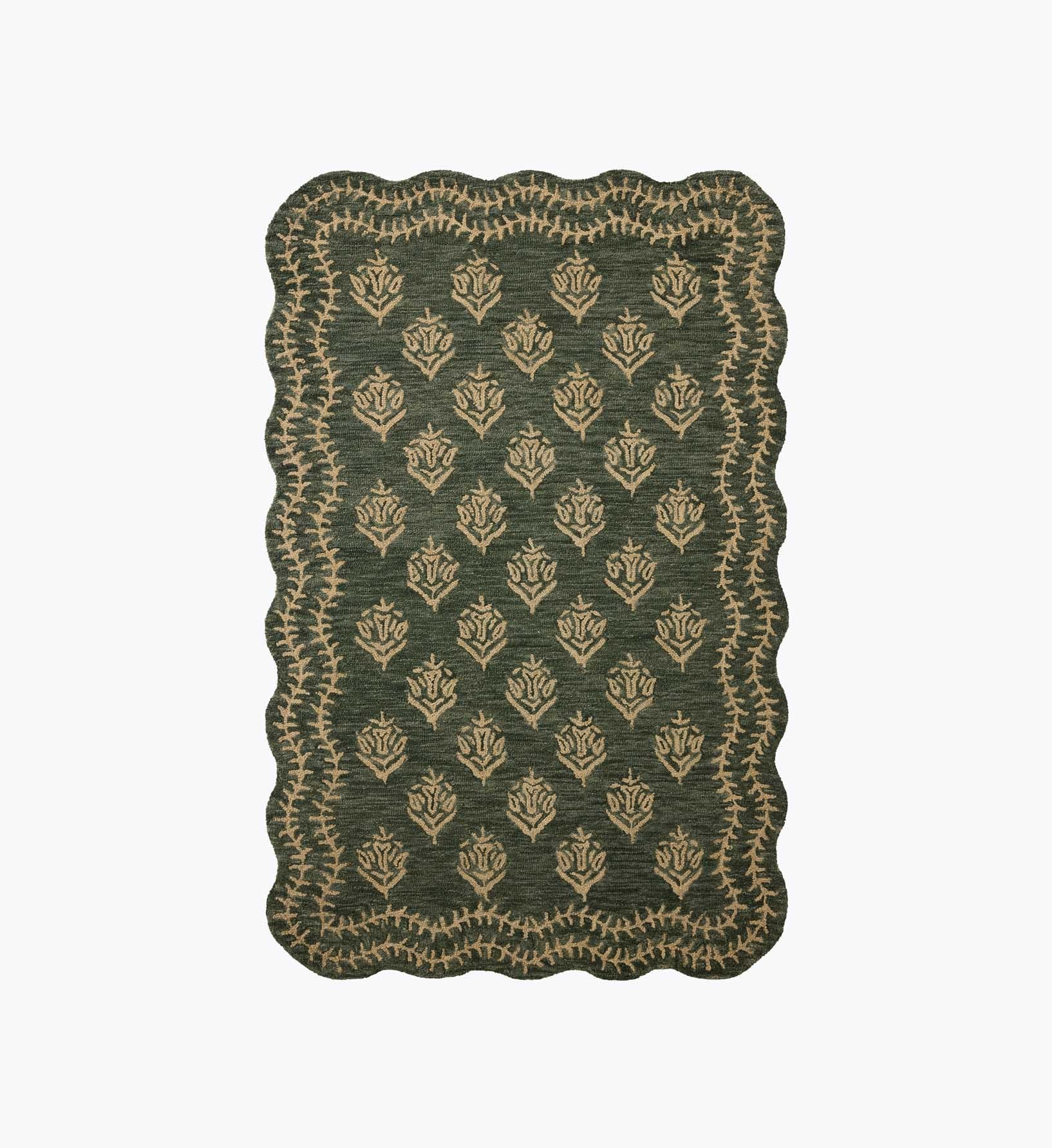 Cloverpaperco™ - Lisette Wool Hooked Rug - Forest & Oatmeal