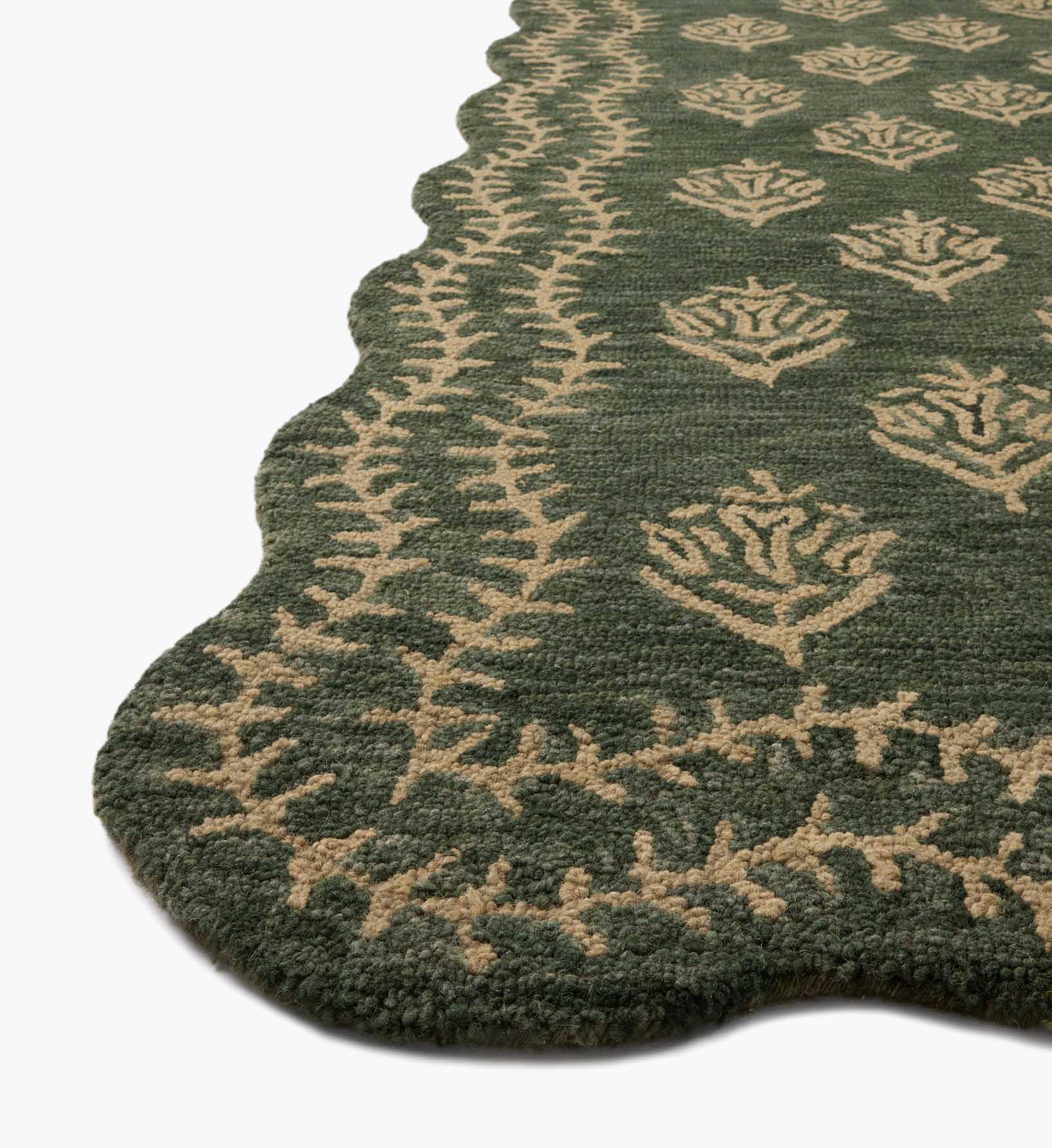 Cloverpaperco™ - Lisette Wool Hooked Rug - Forest & Oatmeal
