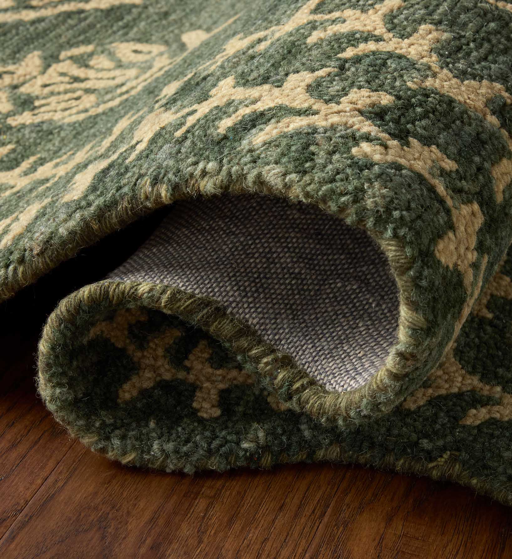 Cloverpaperco™ - Lisette Wool Hooked Rug - Forest & Oatmeal