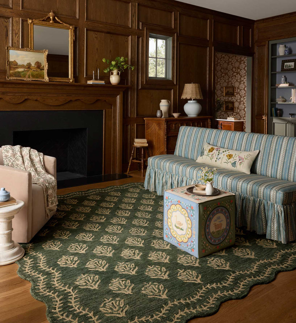 Cloverpaperco™ - Lisette Wool Hooked Rug - Forest & Oatmeal