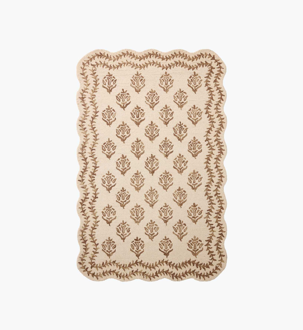 Cloverpaperco™ - Lisette Wool Hooked Rug - Ivory & Natural