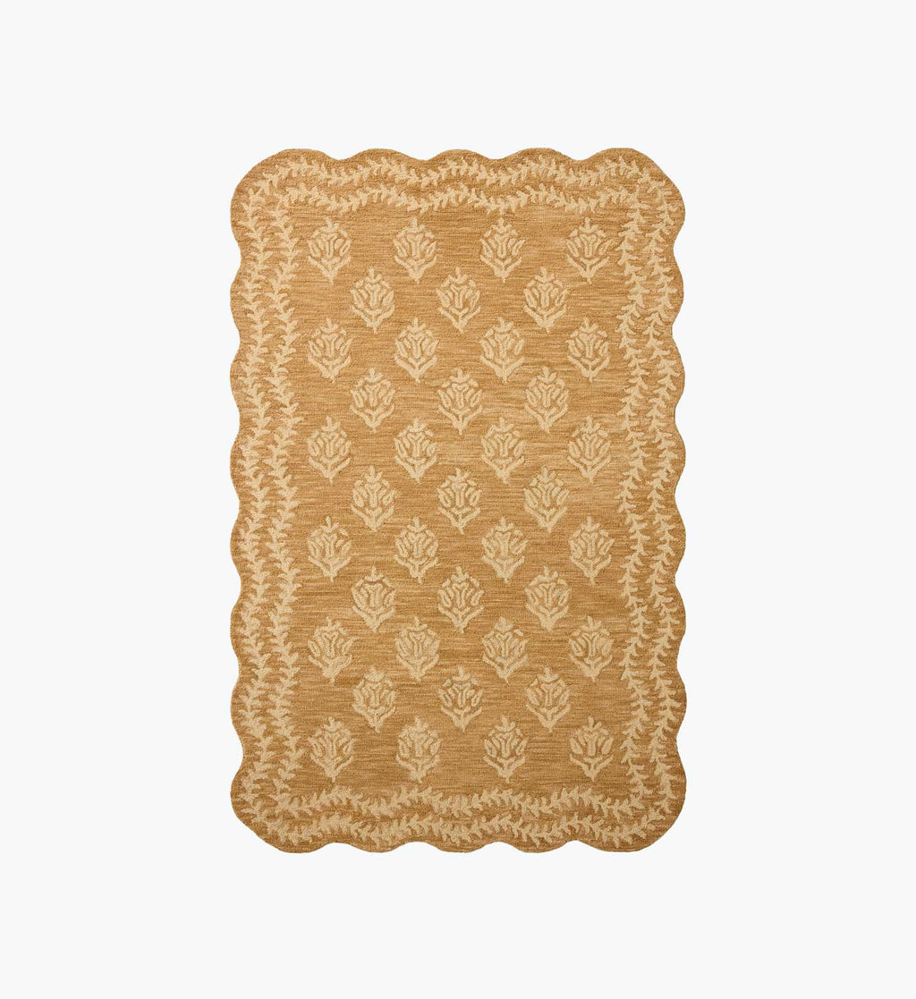 Cloverpaperco™ - Lisette Wool Hooked Rug - Wheat & Ivory