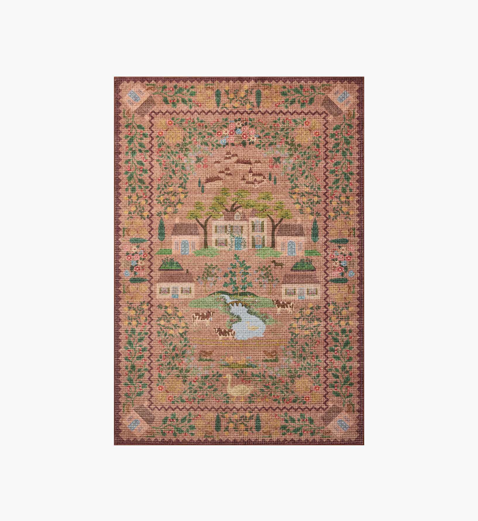 Cloverpaperco™ - Orchard Country Farm Washable Rug - Mauve