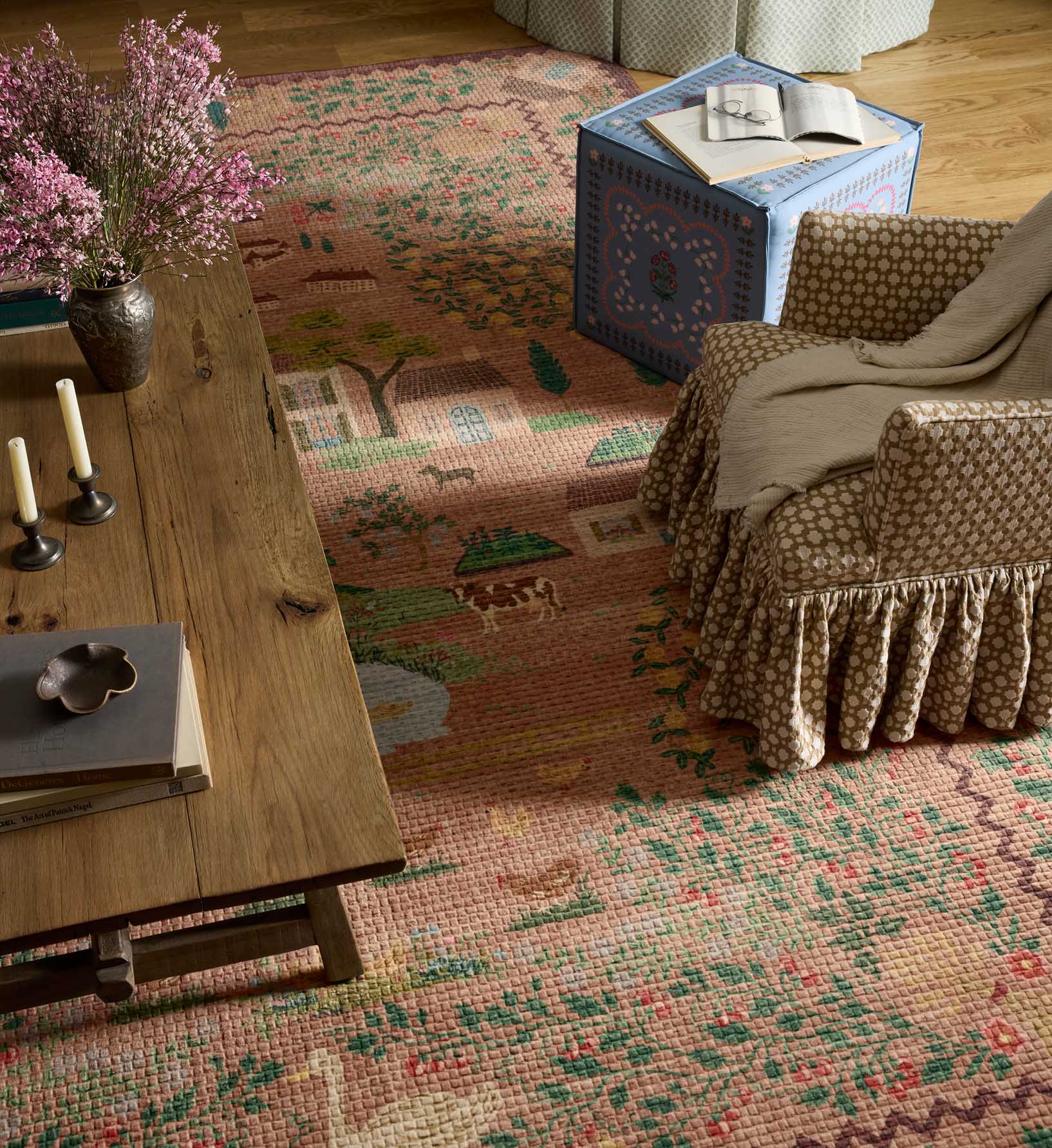 Cloverpaperco™ - Orchard Country Farm Washable Rug - Mauve
