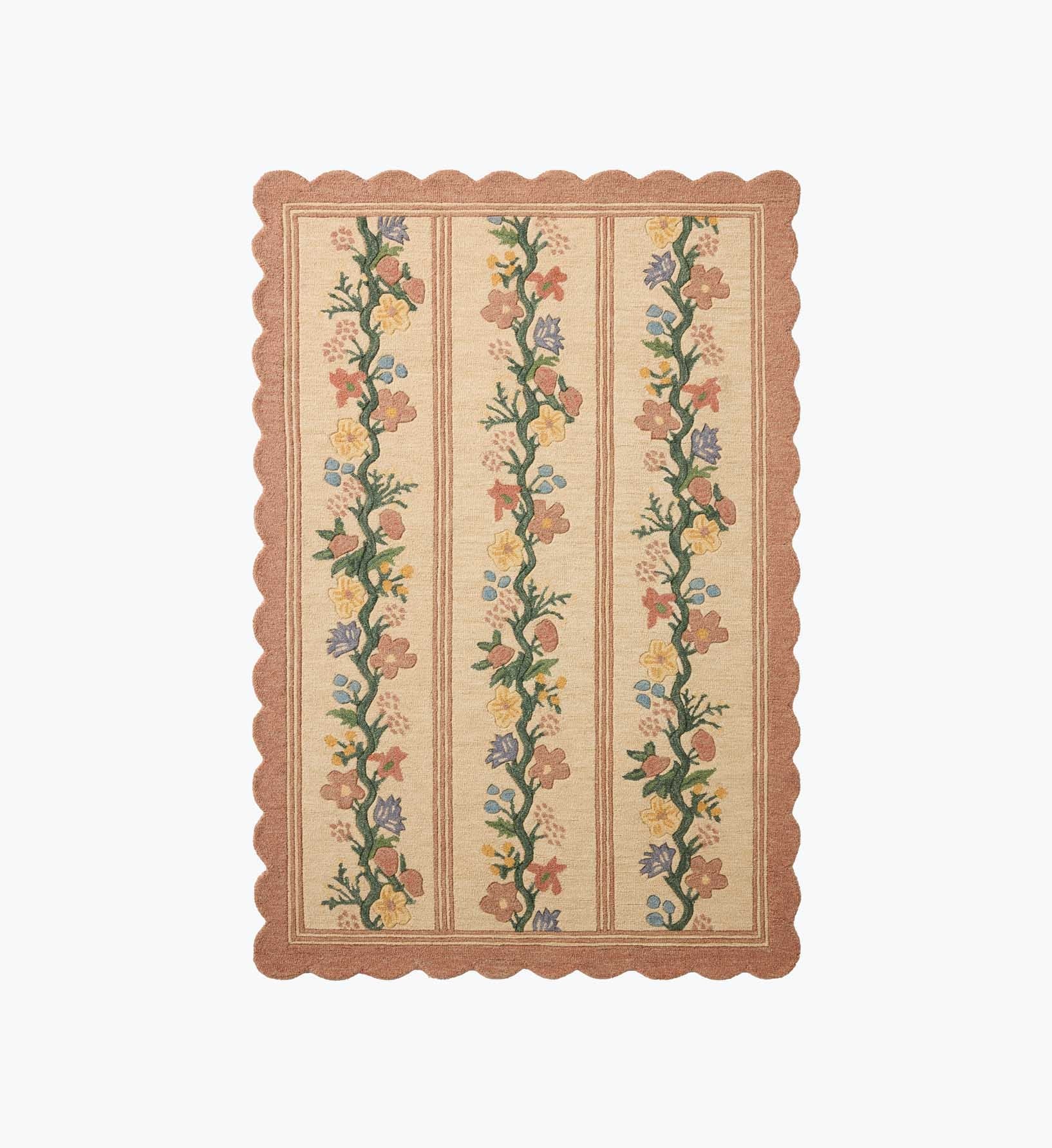 Cloverpaperco™ - Thistle Wool Hooked Rug - Blush